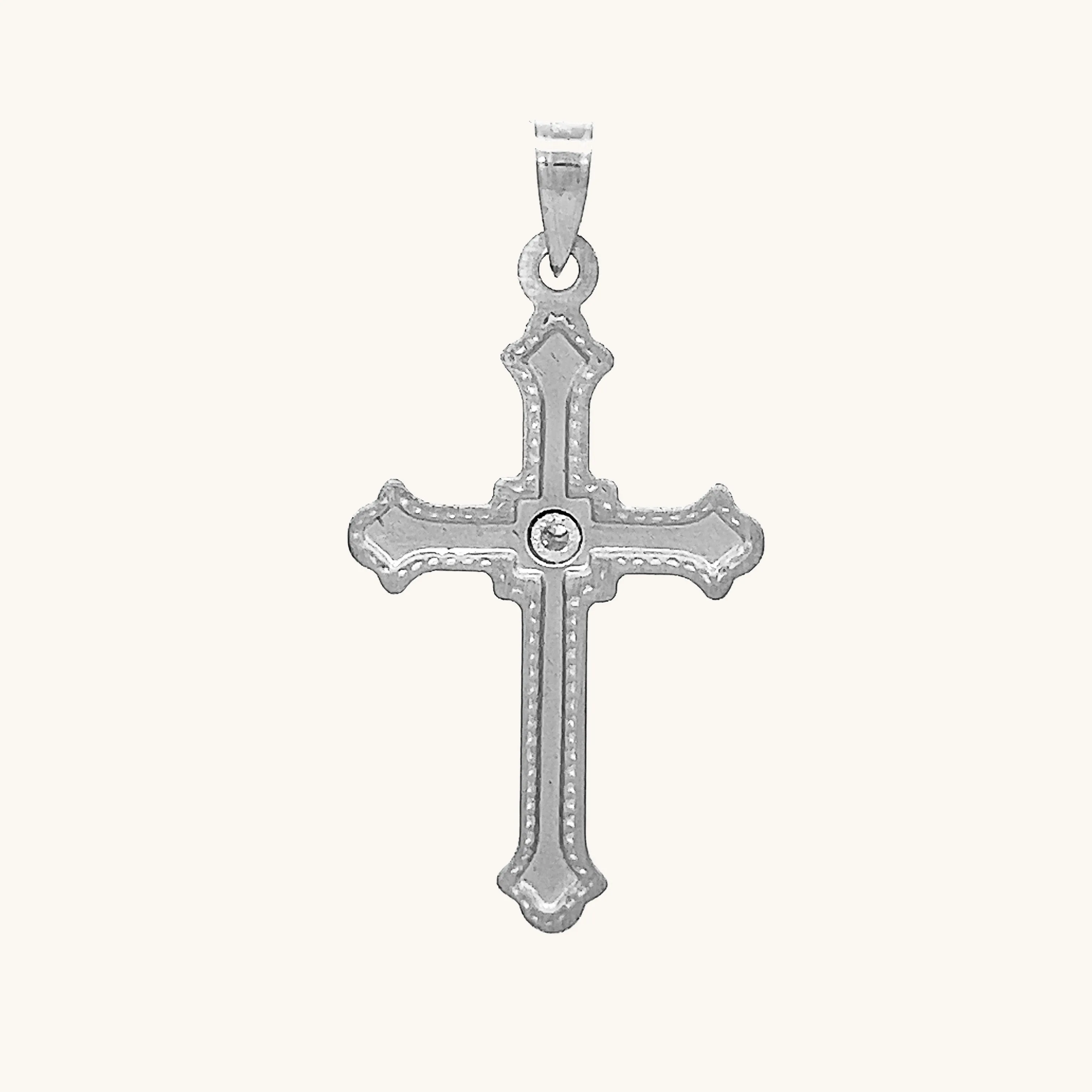 SOLID 14K GOLD BUDDED EDGE DIAMOND CROSS PENDANT