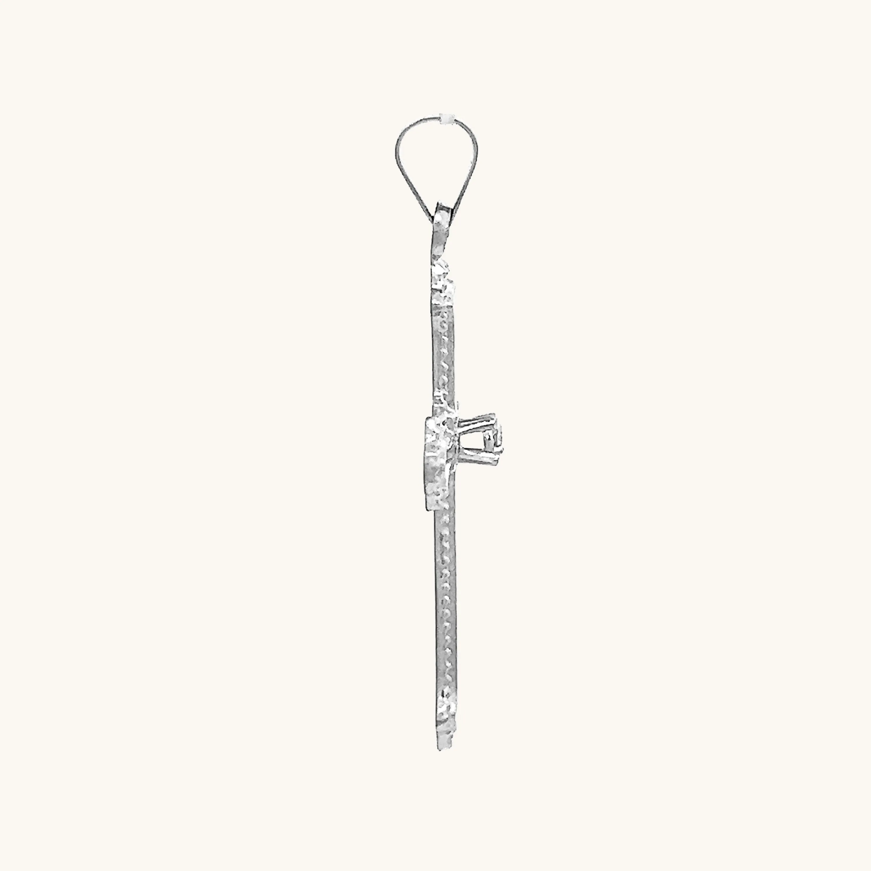 SOLID 14K GOLD BUDDED EDGE DIAMOND CROSS PENDANT