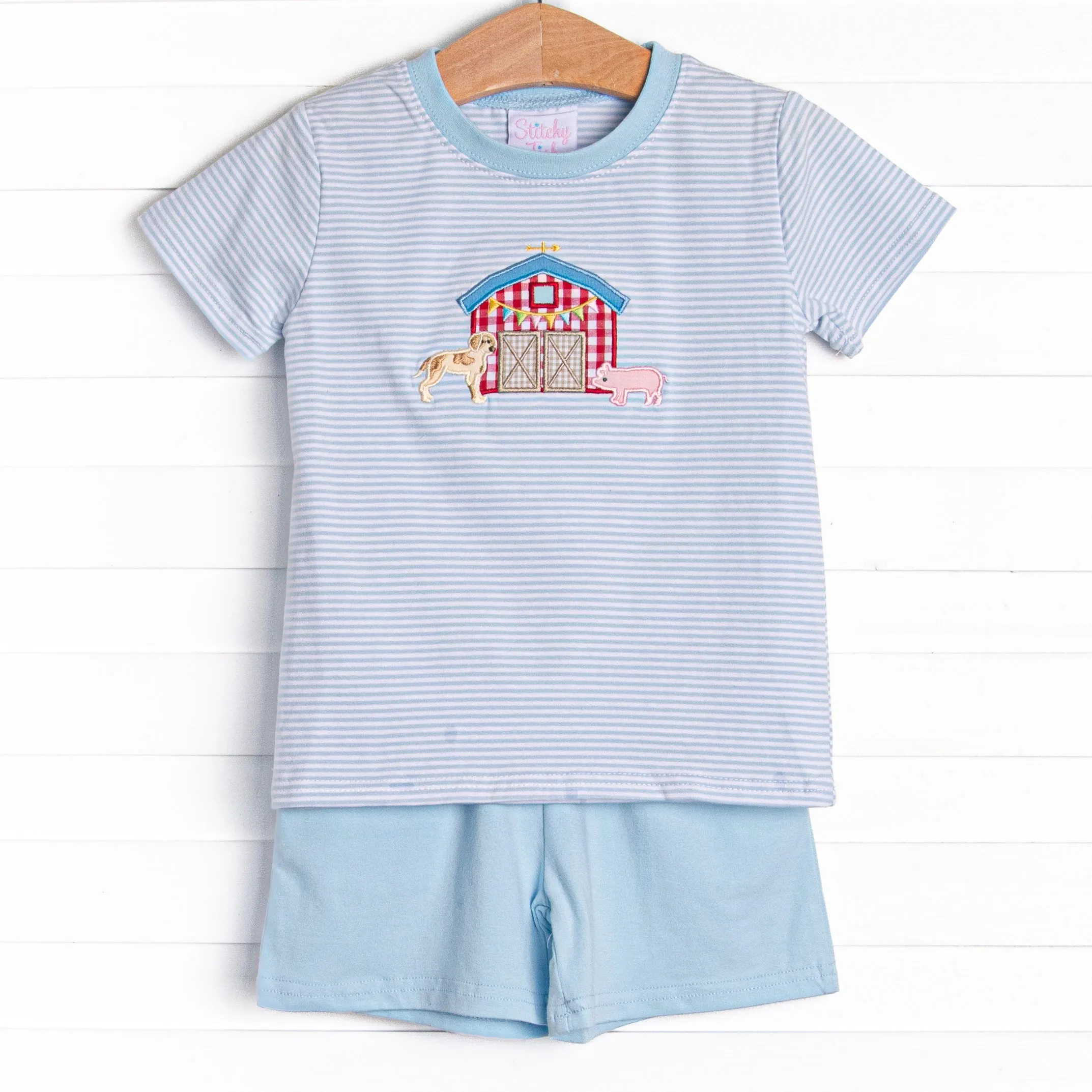 Southern Soiree Applique Short Set, Blue
