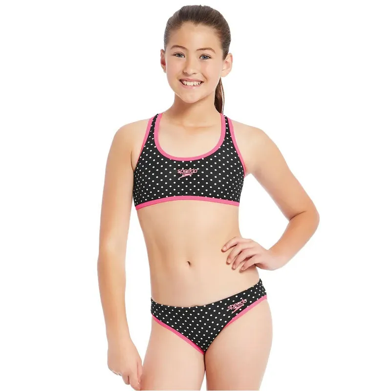 SPEEDO GIRLS DOT TO DOT CROP SET BLACK WHITE