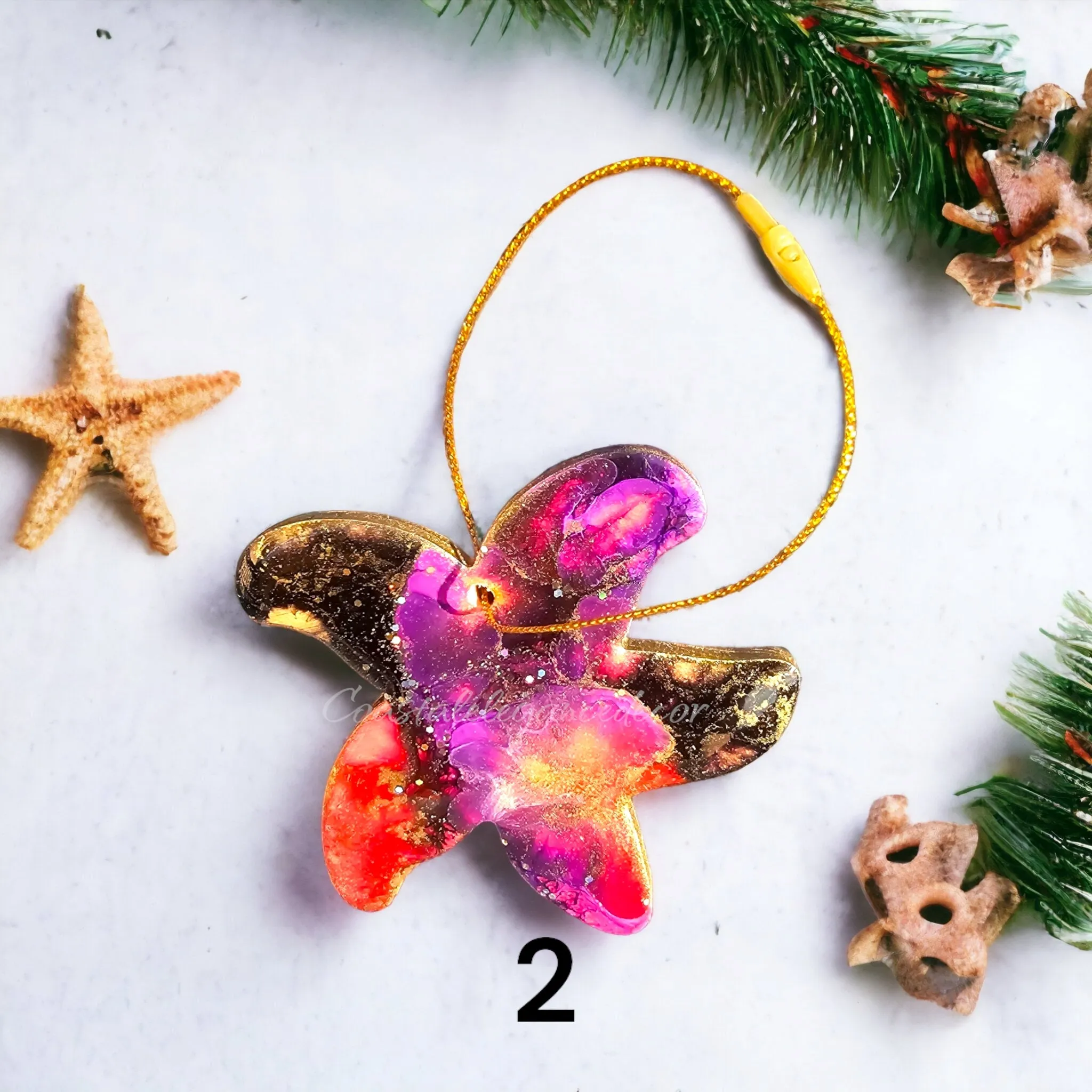 Starfish Christmas Resin and Wood Ornament