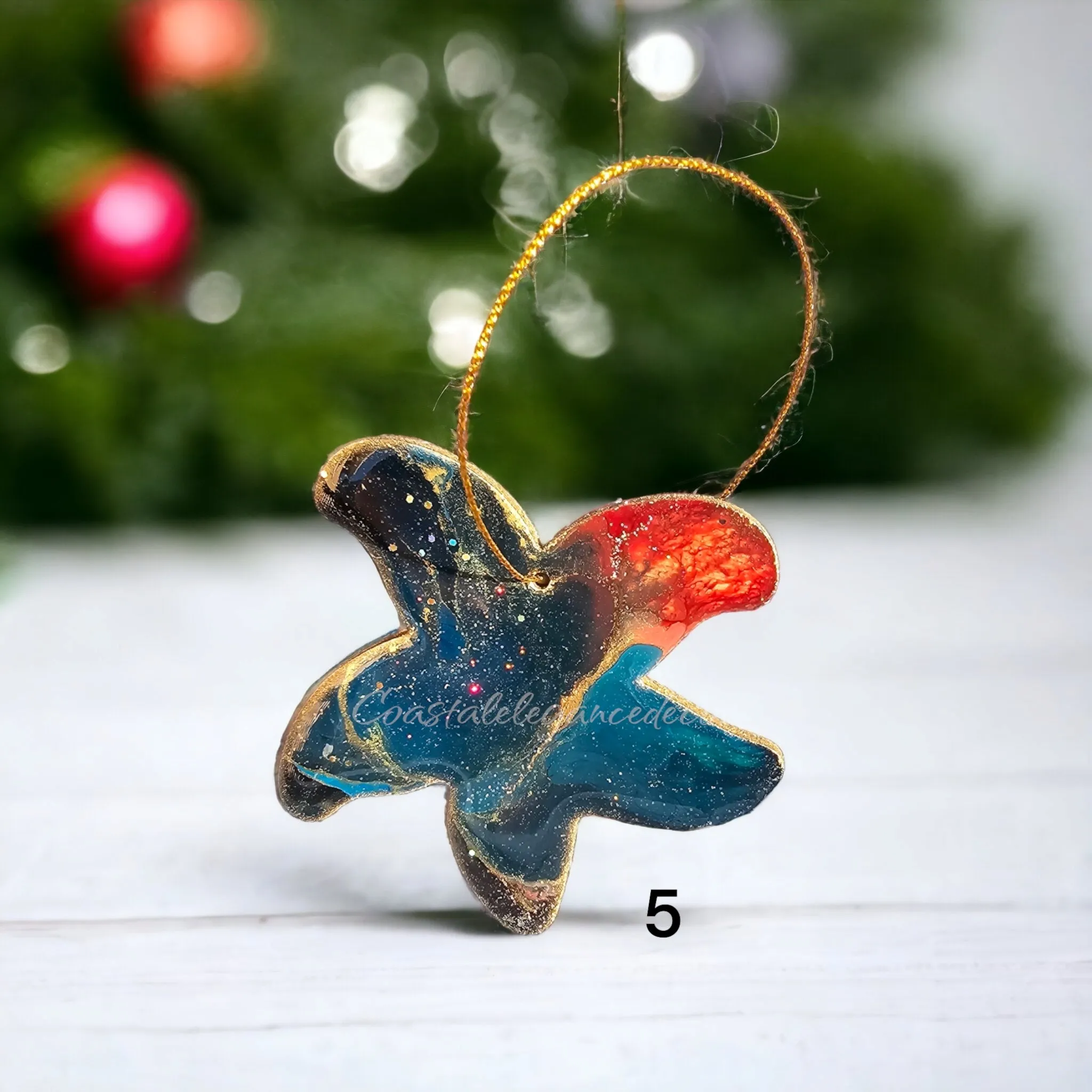 Starfish Christmas Resin and Wood Ornament