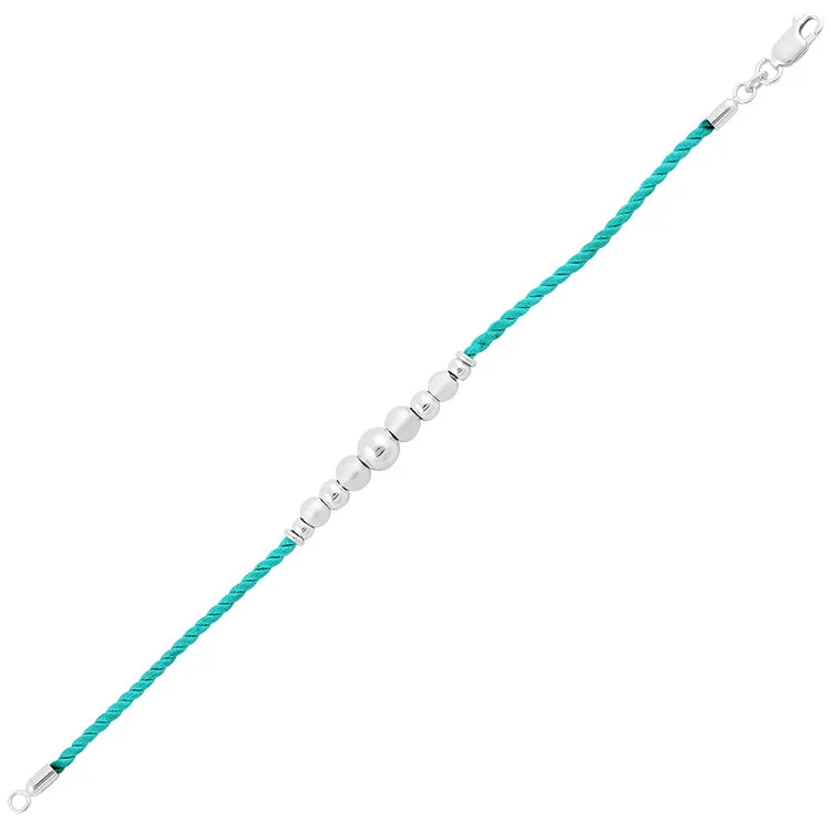 Sterling Silver Beads Turquoise Silk Rope Bracelet