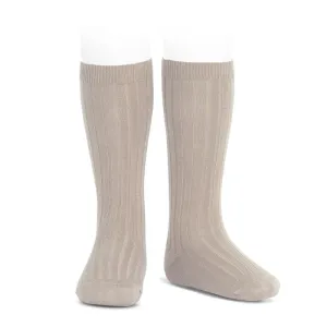 Stone Wide Ribbed Knee High Socks