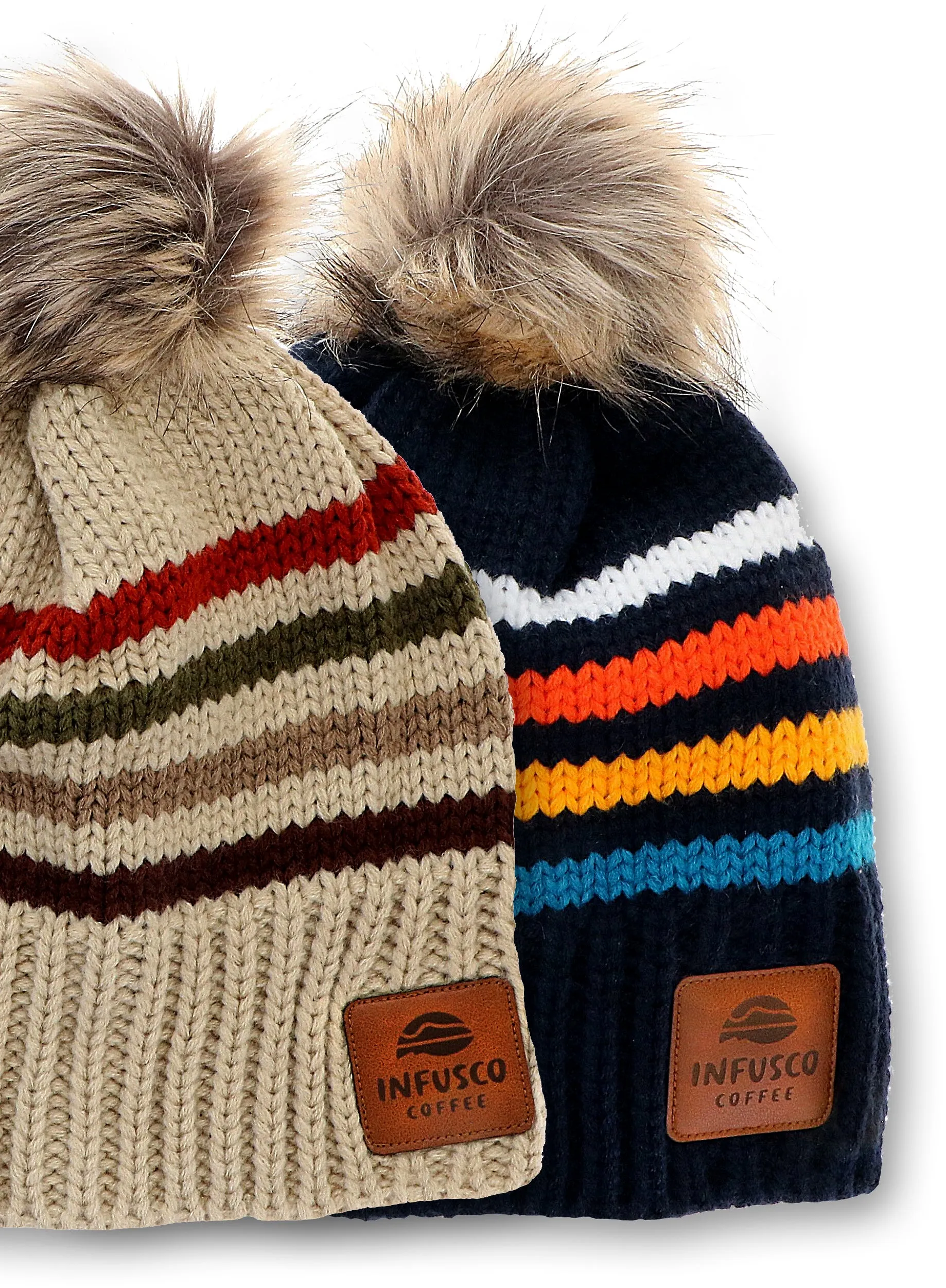 Striped Pom Beanies