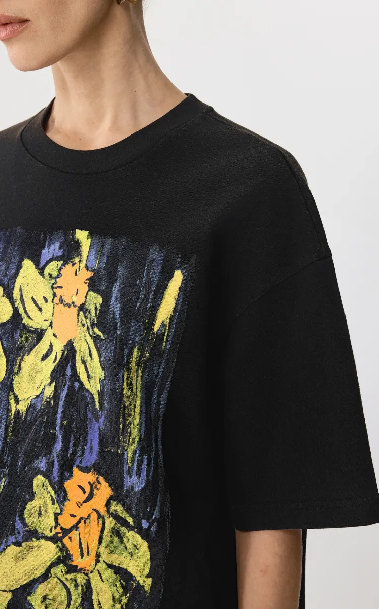 T-shirt / JNBY Hand-Painted Acrylic Floral Graphic T-shirt