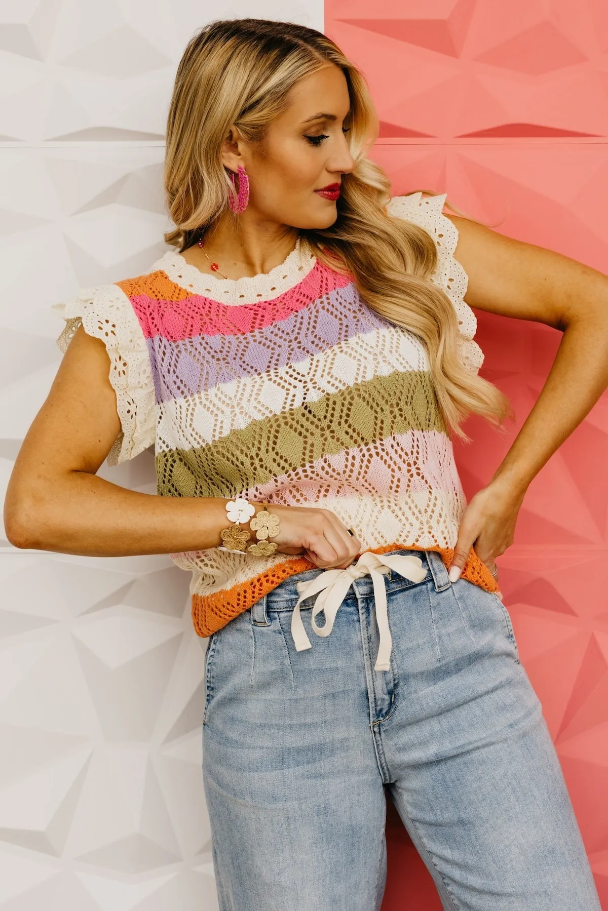 The Baylee Eyelet Trim Sweater Top