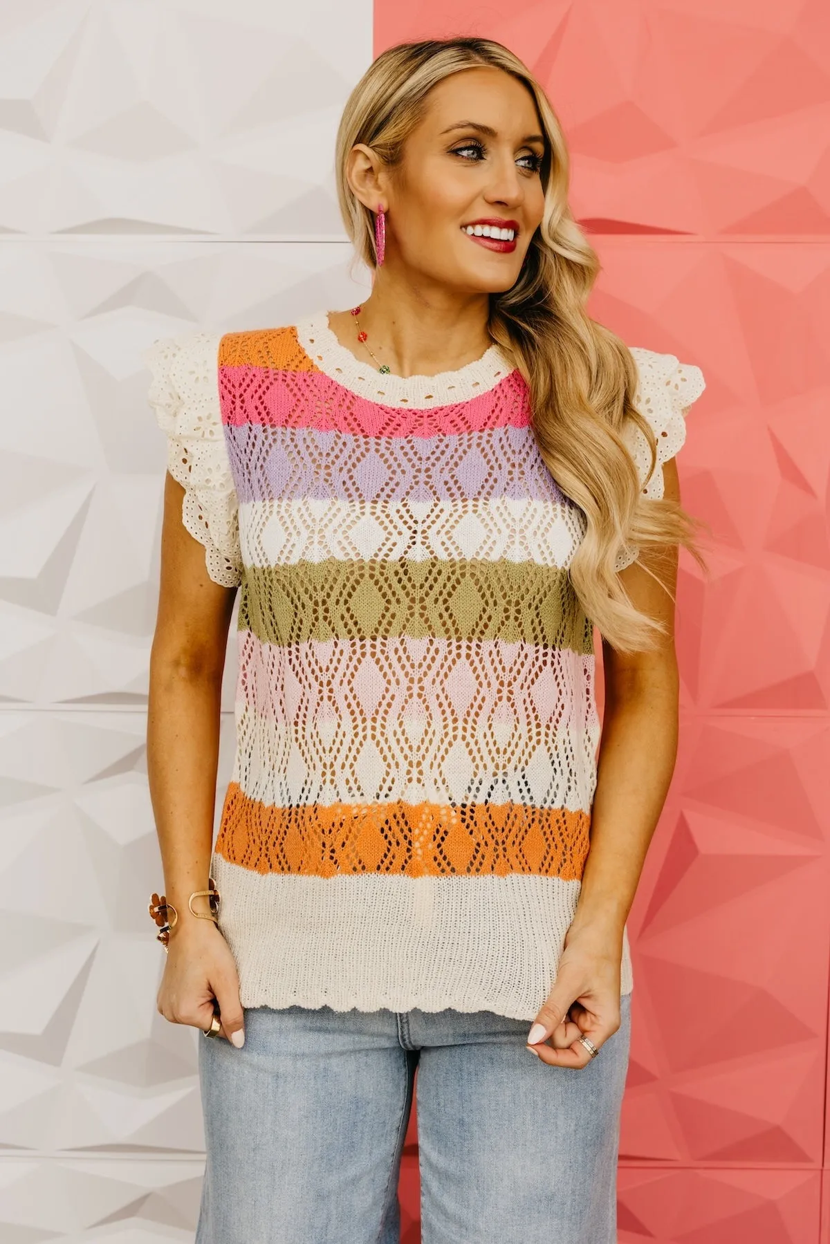 The Baylee Eyelet Trim Sweater Top