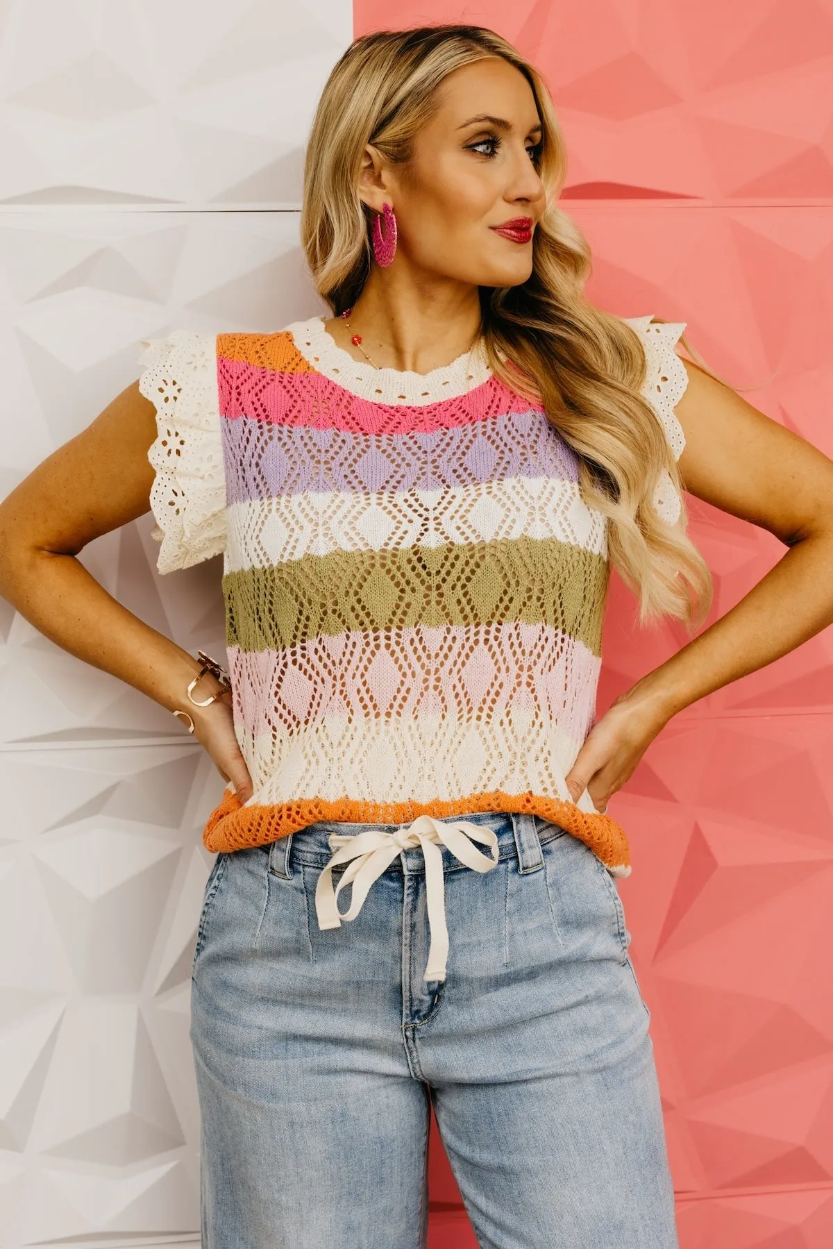 The Baylee Eyelet Trim Sweater Top