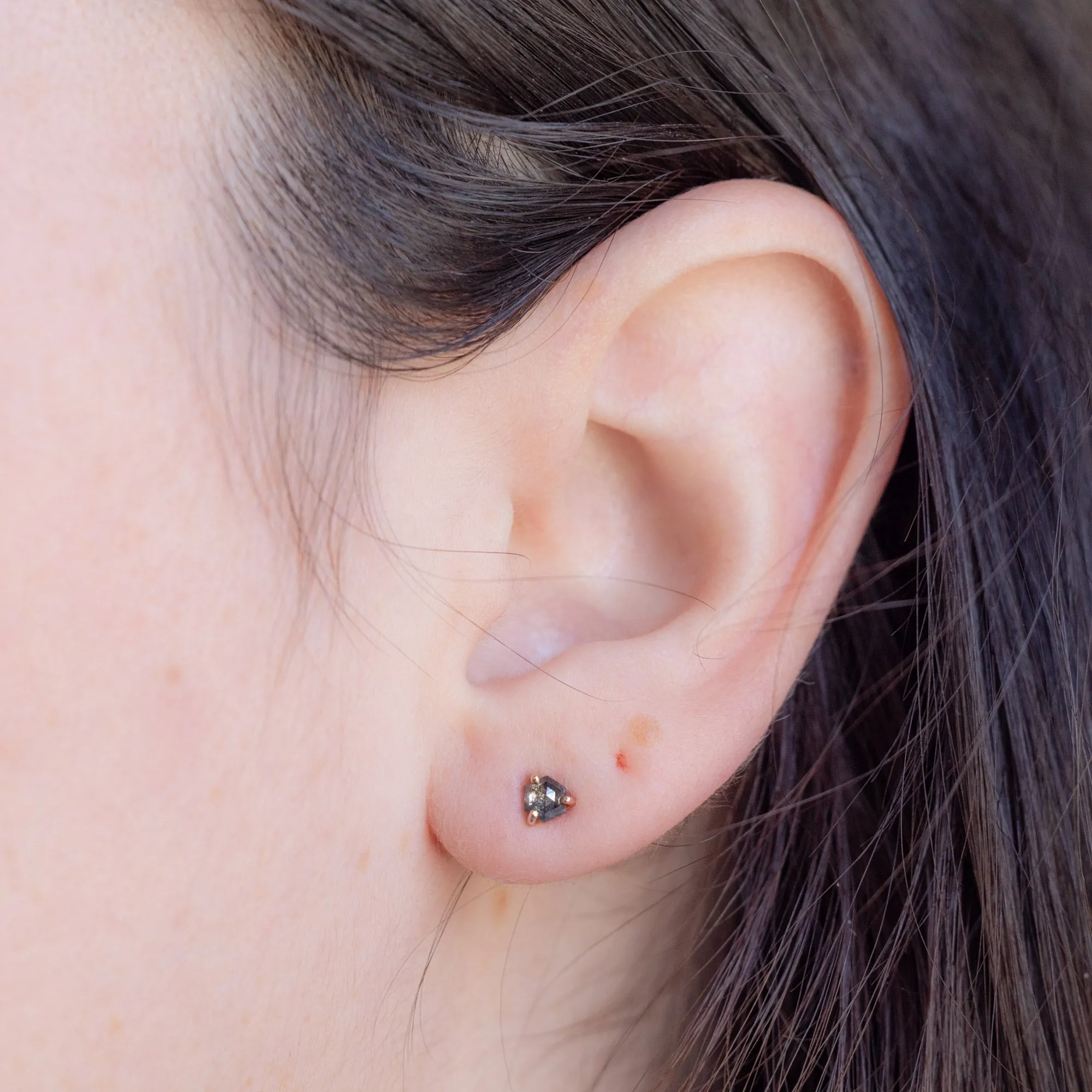 The Teensy Black Diamond Hexagon Stud Earrings | 14K Rose Gold