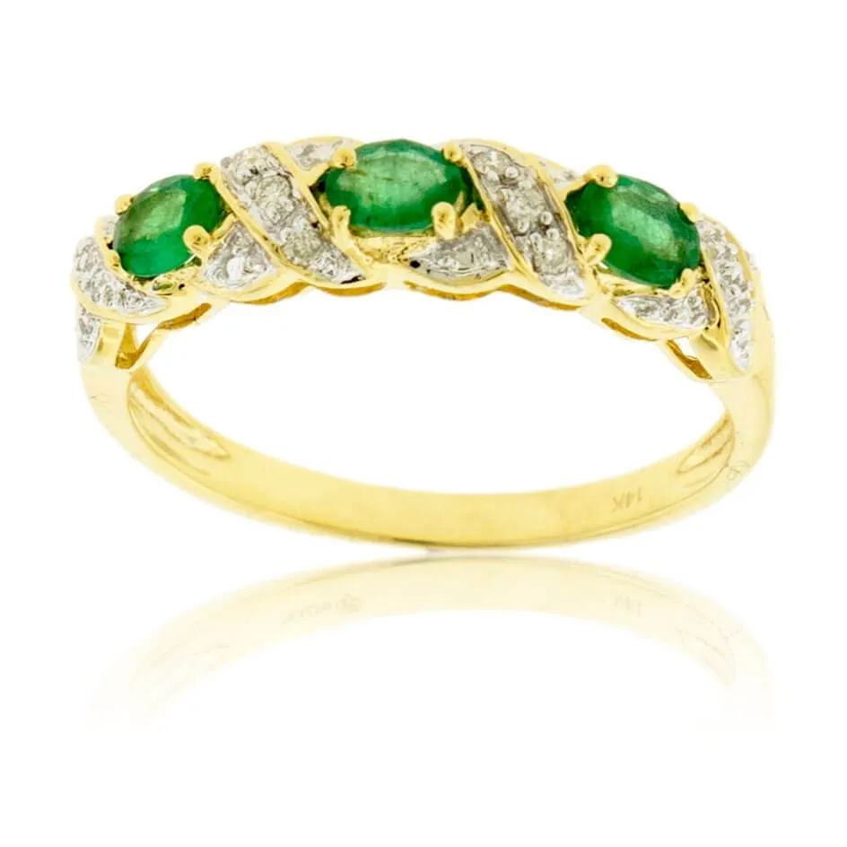 Three Oval Emerald & Diamond Accented Ring