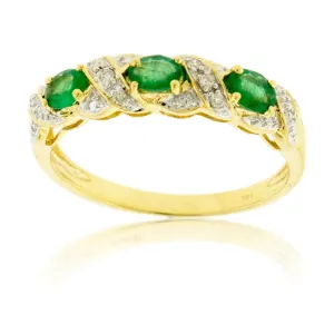 Three Oval Emerald & Diamond Accented Ring