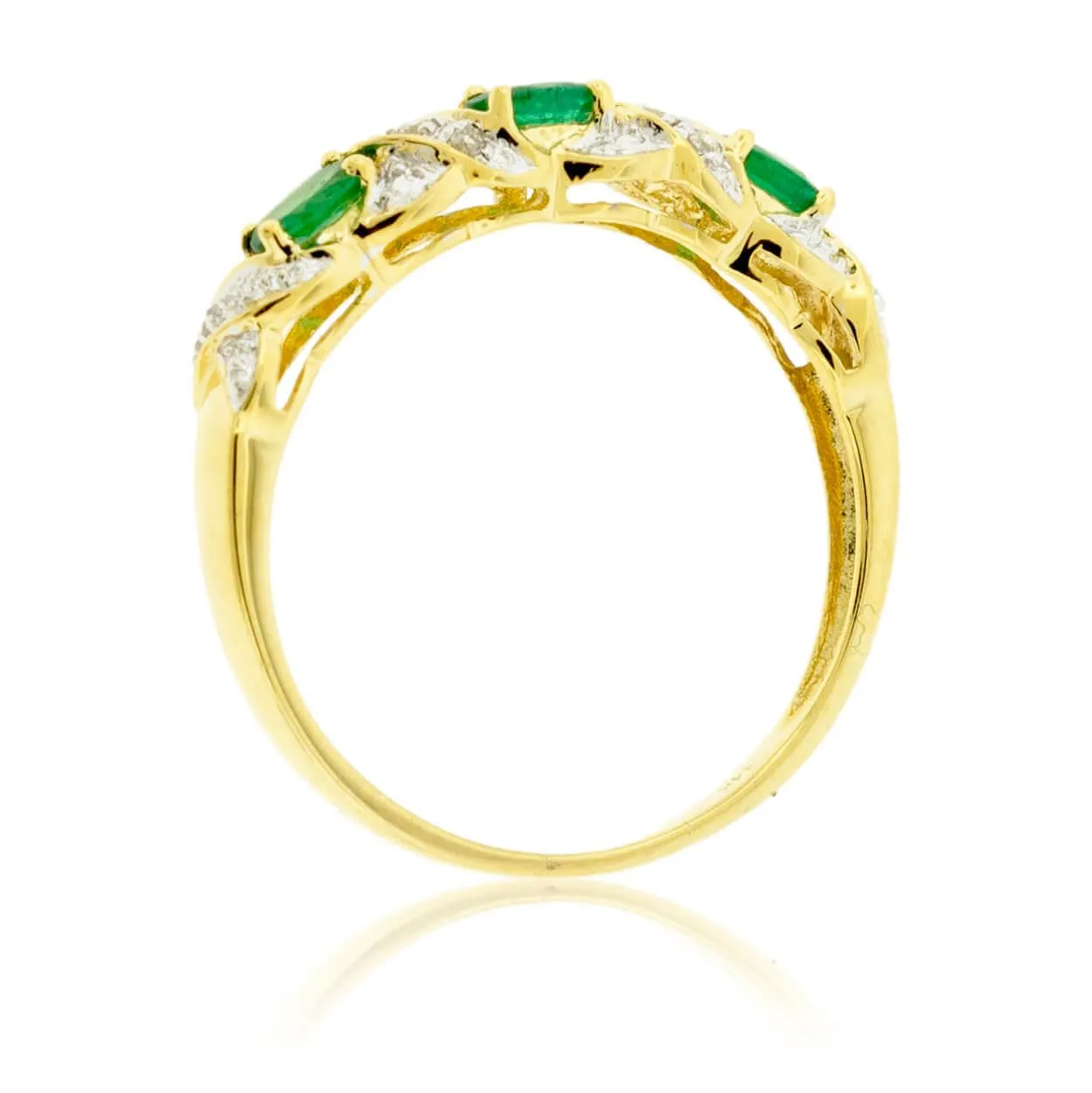 Three Oval Emerald & Diamond Accented Ring
