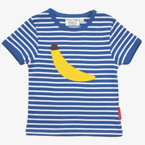Toby Tiger Organic Striped Banana Applique T Shirt