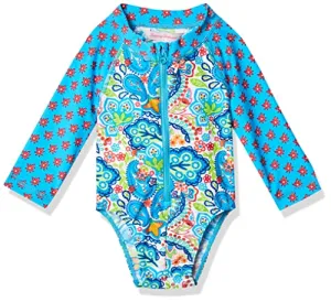 Tommy Bahama Girls' UV Protection 1-Piece Swimsuit Bathing Suit, Turq Tropical, 3/6MO