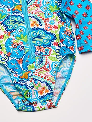 Tommy Bahama Girls' UV Protection 1-Piece Swimsuit Bathing Suit, Turq Tropical, 3/6MO