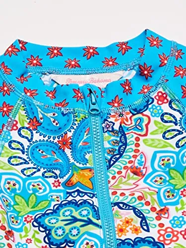 Tommy Bahama Girls' UV Protection 1-Piece Swimsuit Bathing Suit, Turq Tropical, 3/6MO