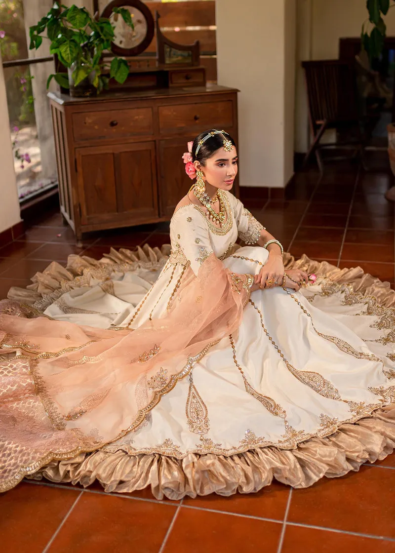 Traditional Ivory Pakistani Wedding Wear Pishwas Frock with Dupatta