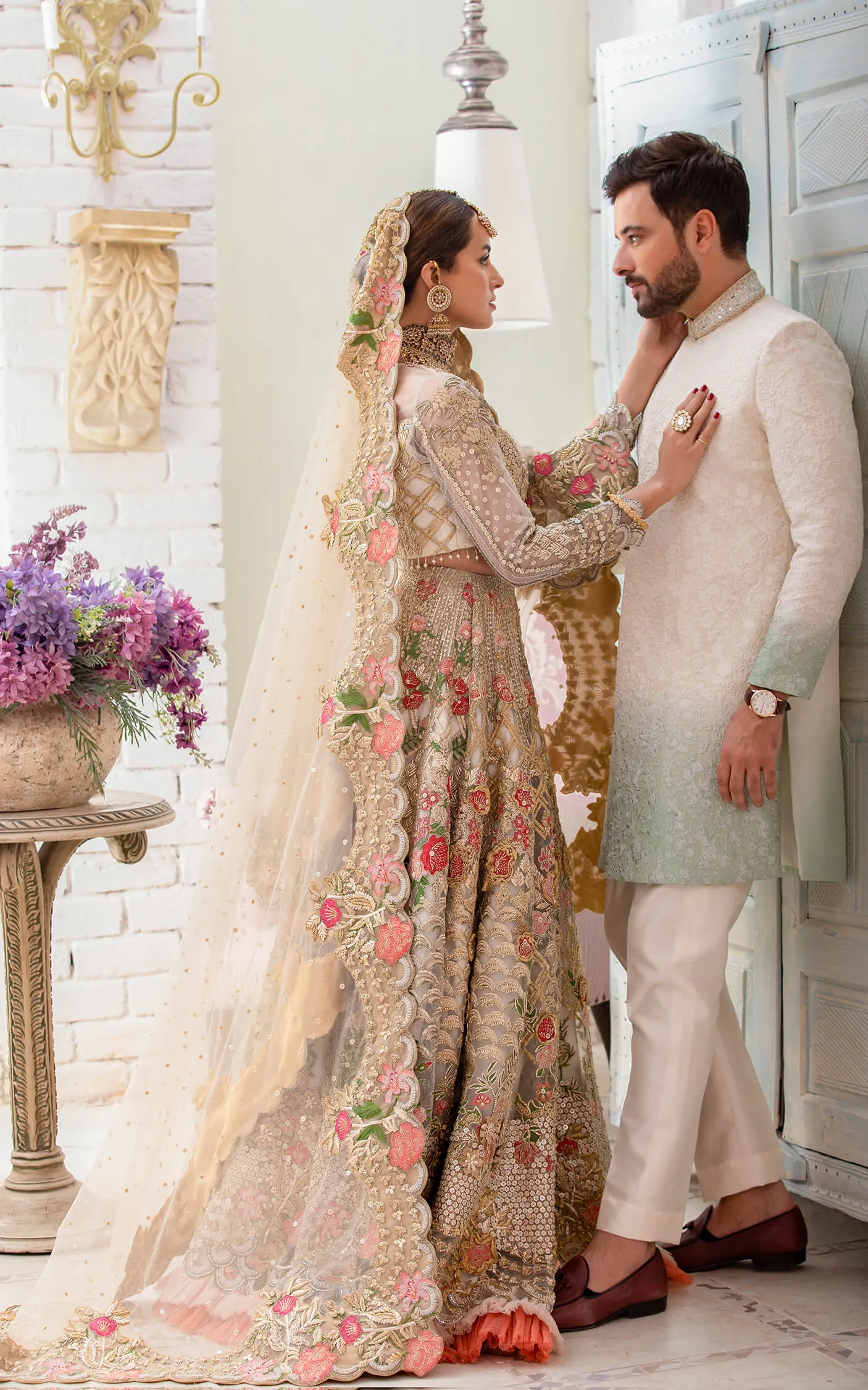Traditional Net Lehenga Choli in Floral Lehenga and Embellished Choli Style Bridal Dress Pakistani #BS641
