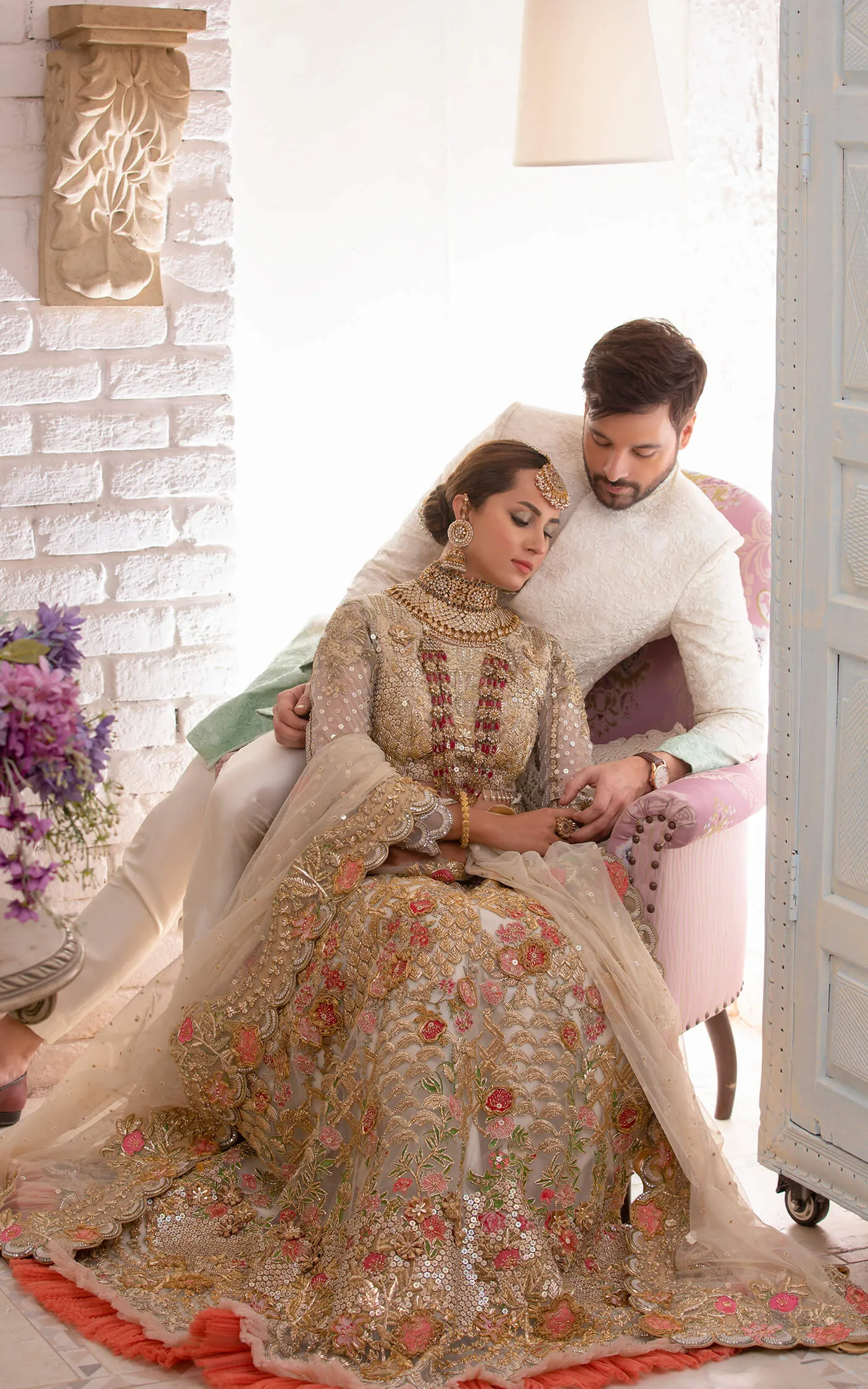 Traditional Net Lehenga Choli in Floral Lehenga and Embellished Choli Style Bridal Dress Pakistani #BS641