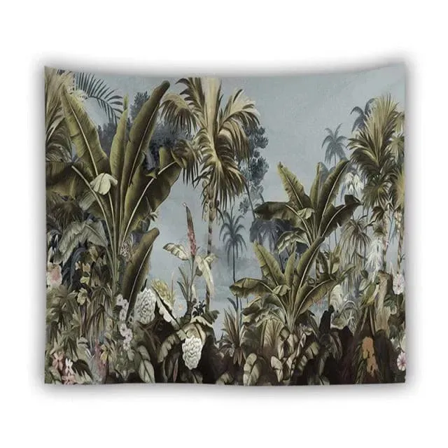Tropical Leaves in the Jungle Wall Hanging Tapestry