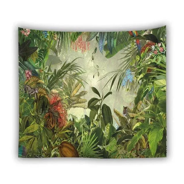 Tropical Leaves in the Jungle Wall Hanging Tapestry