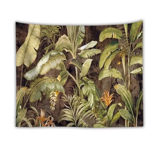 Tropical Leaves in the Jungle Wall Hanging Tapestry