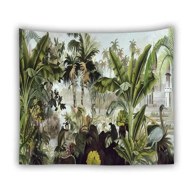 Tropical Leaves in the Jungle Wall Hanging Tapestry