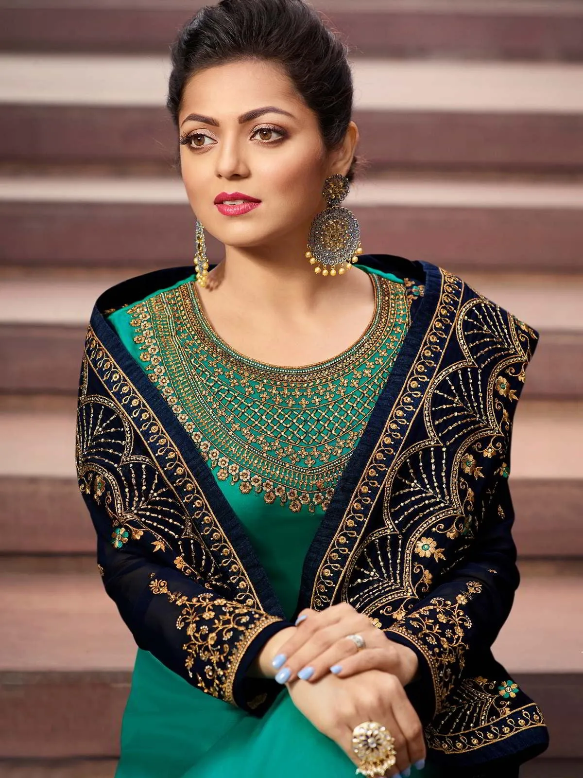 Turquoise And Blue In Combination Ethnic Churidar Suit