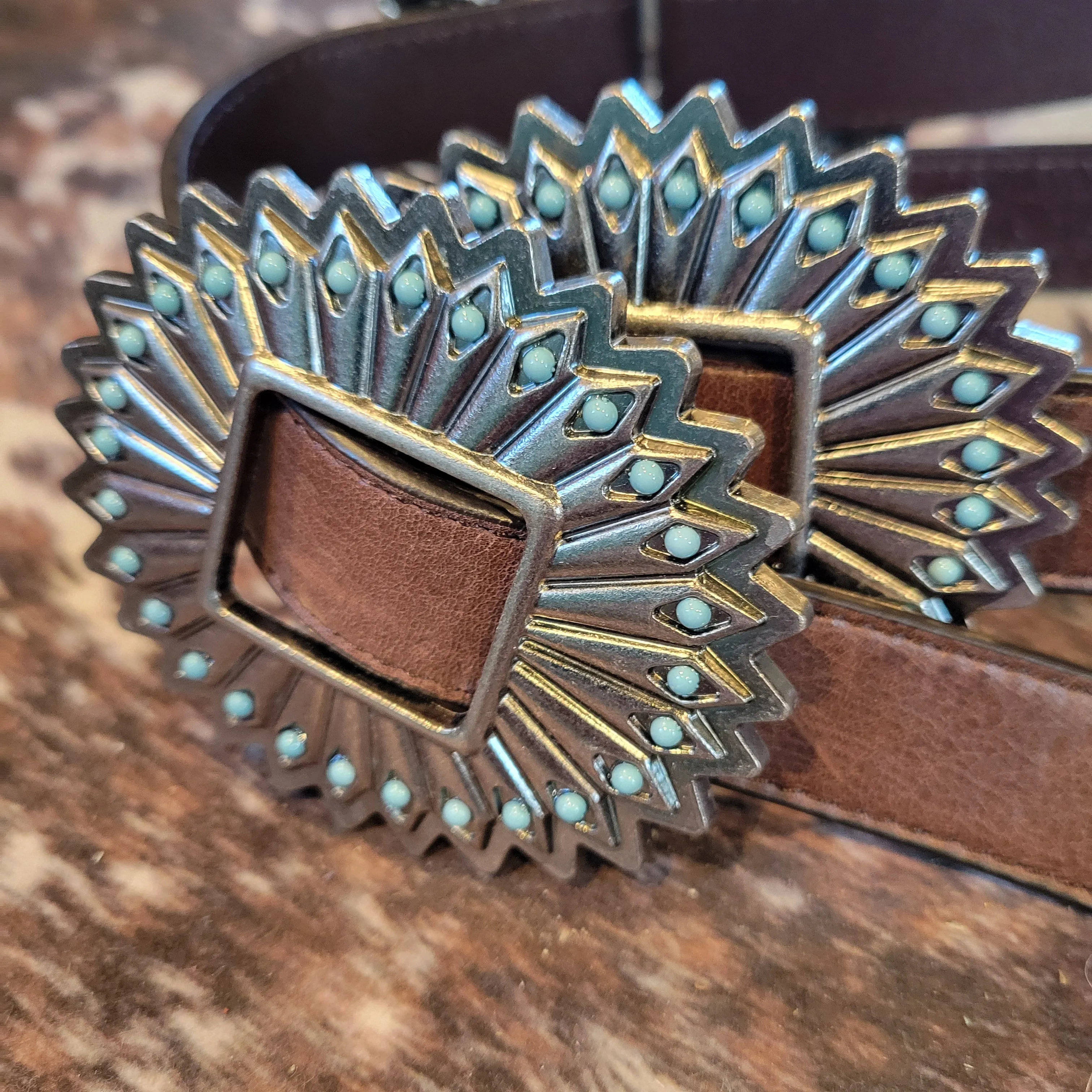 Turquoise Stone Flower Concho Belt
