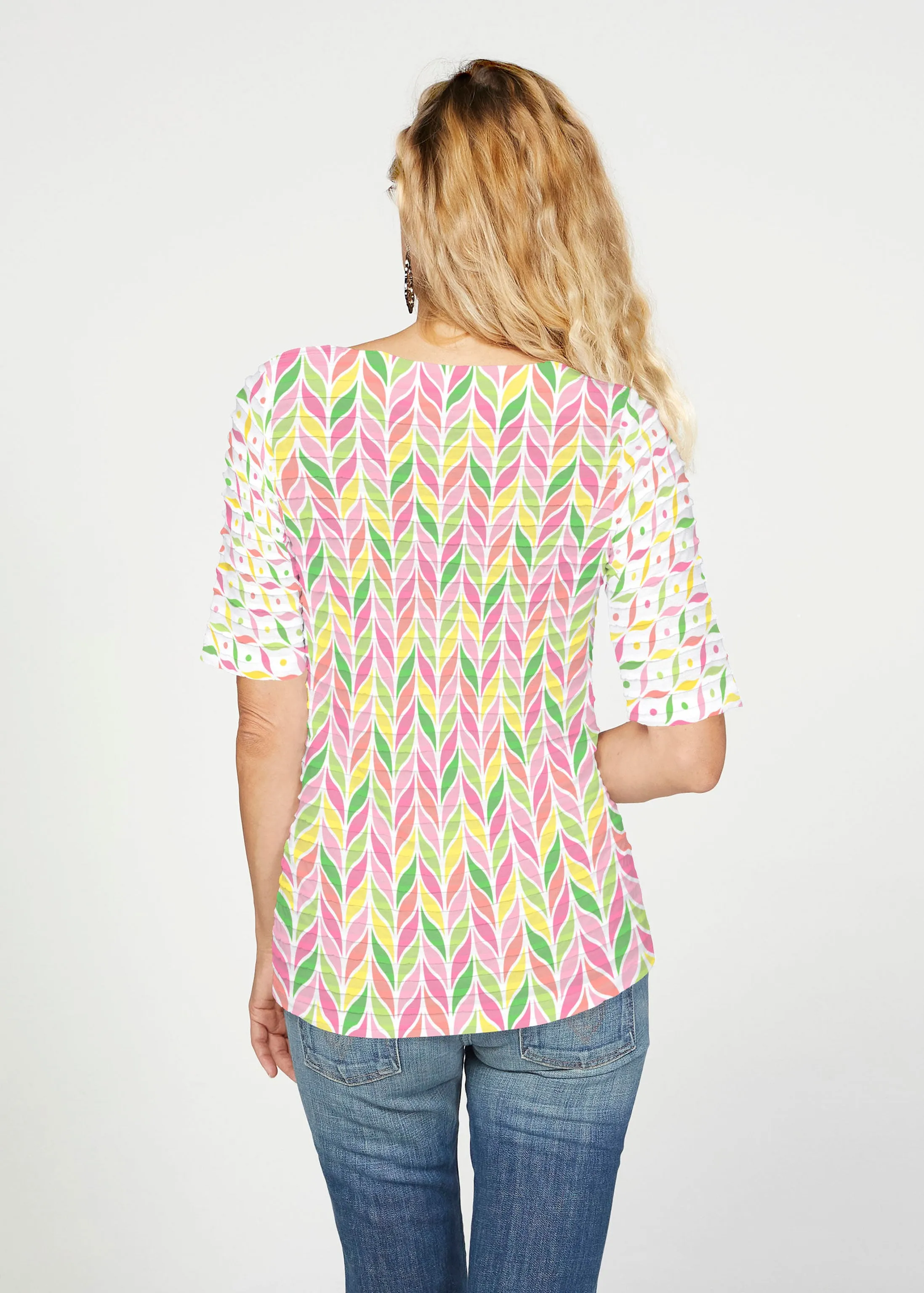Tutti Fruitti (8036) ~ Banded Elbow Sleeve Boat Neck Top