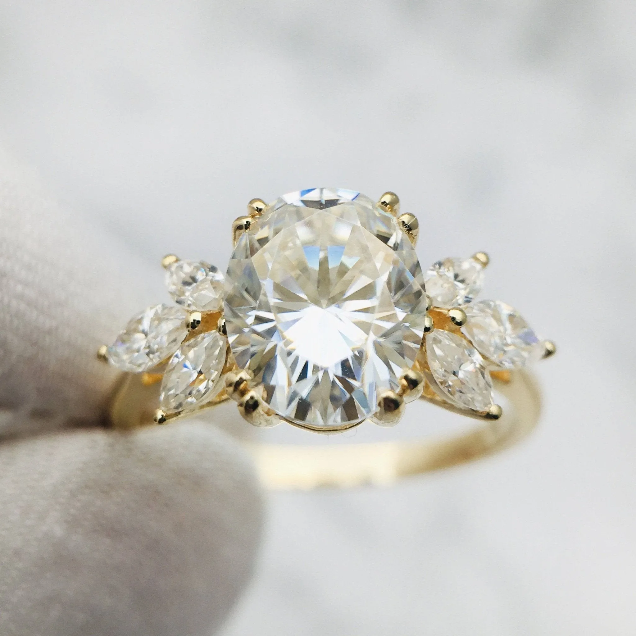Unique Oval Cut Diamond Yellow Gold Minimalist Engagement Ring