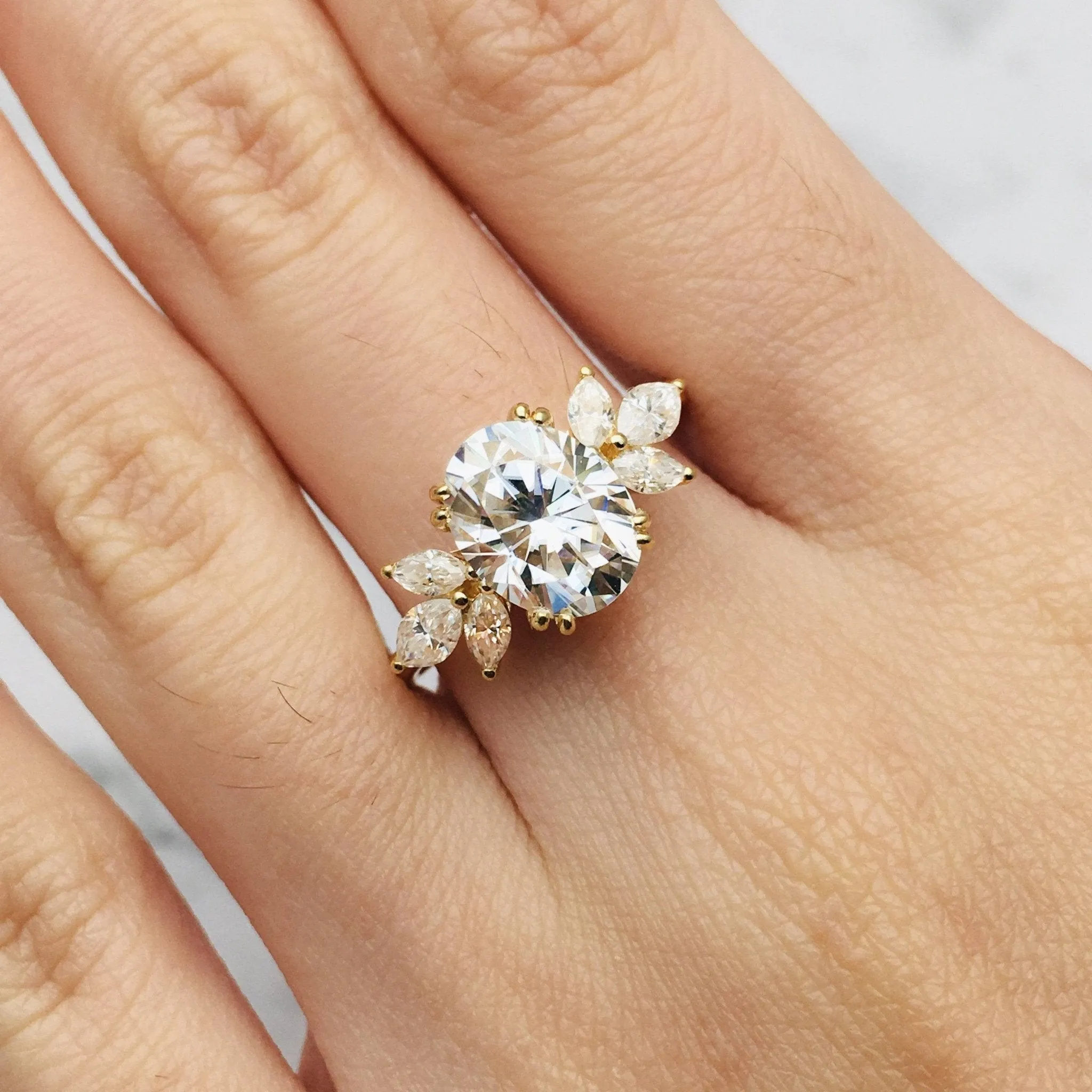 Unique Oval Cut Diamond Yellow Gold Minimalist Engagement Ring