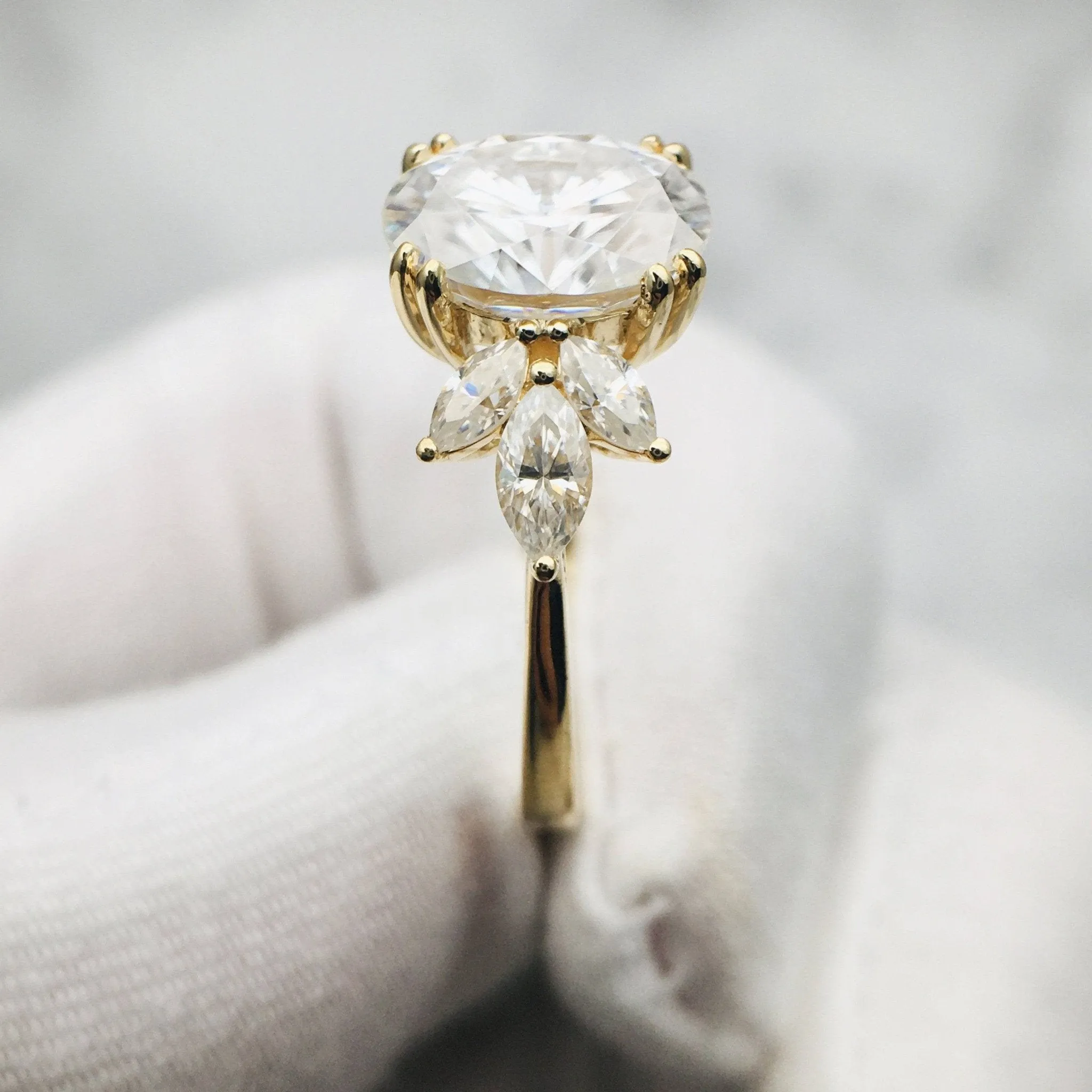 Unique Oval Cut Diamond Yellow Gold Minimalist Engagement Ring