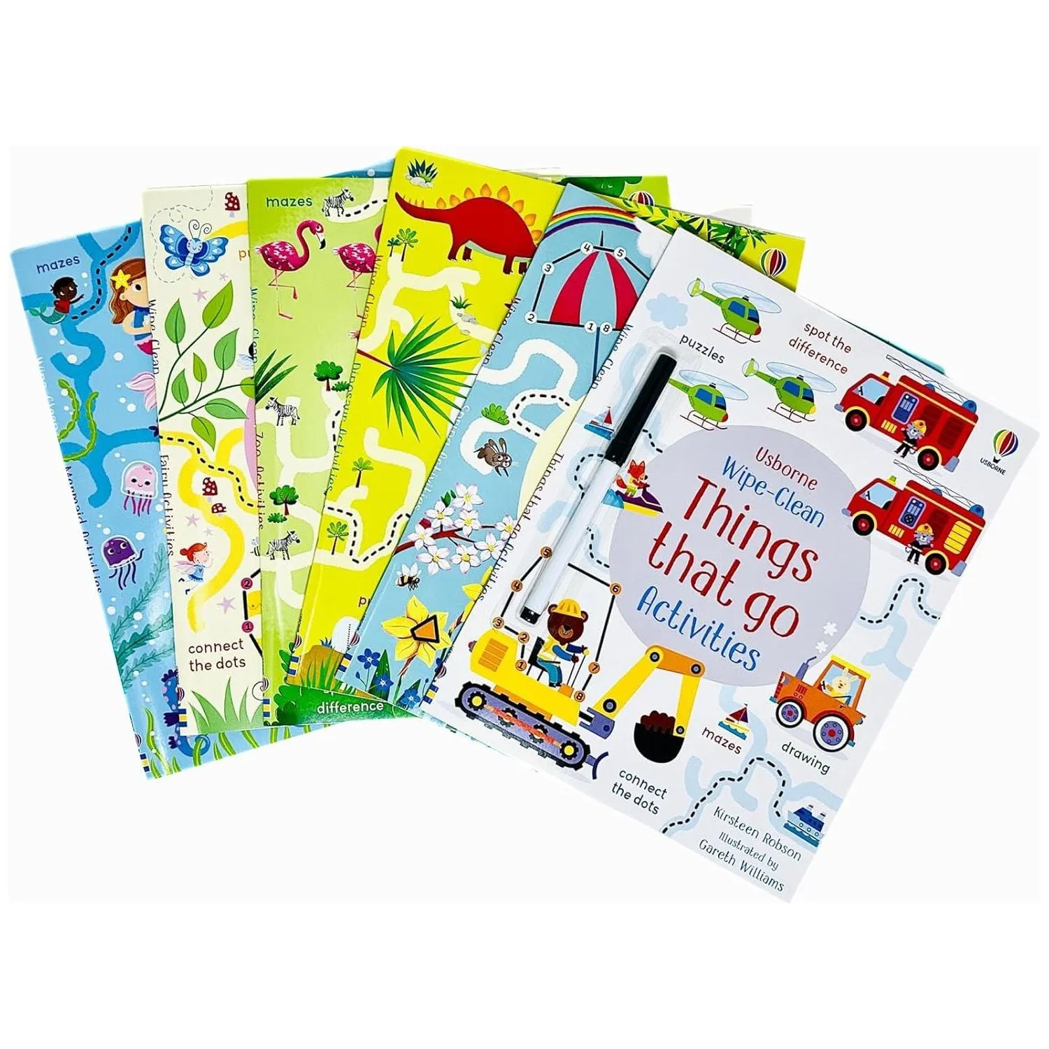 Usborne Wipe Clean Activities 6 Books Collection Set By Kirsteen Robson(Dinosaur Activities)
