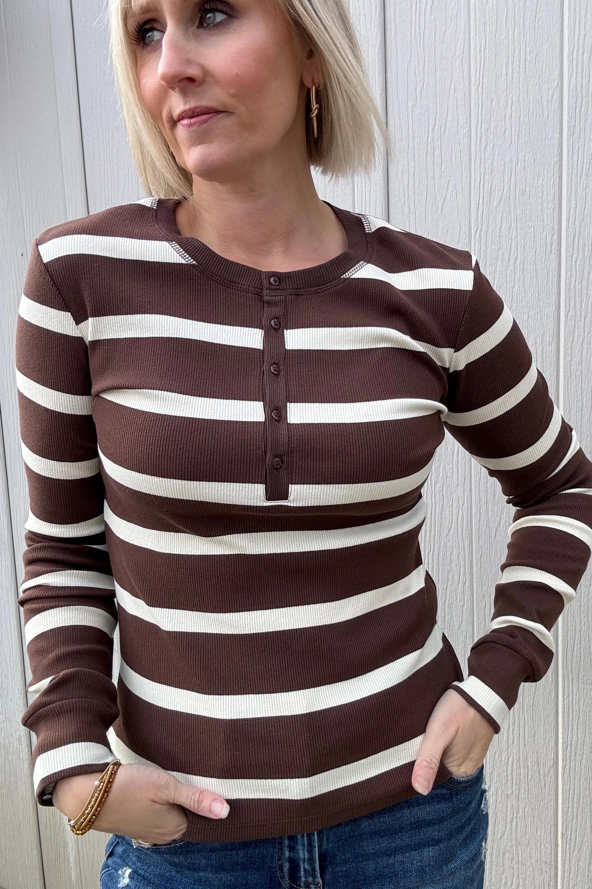 Vera Striped Ribbed Henley