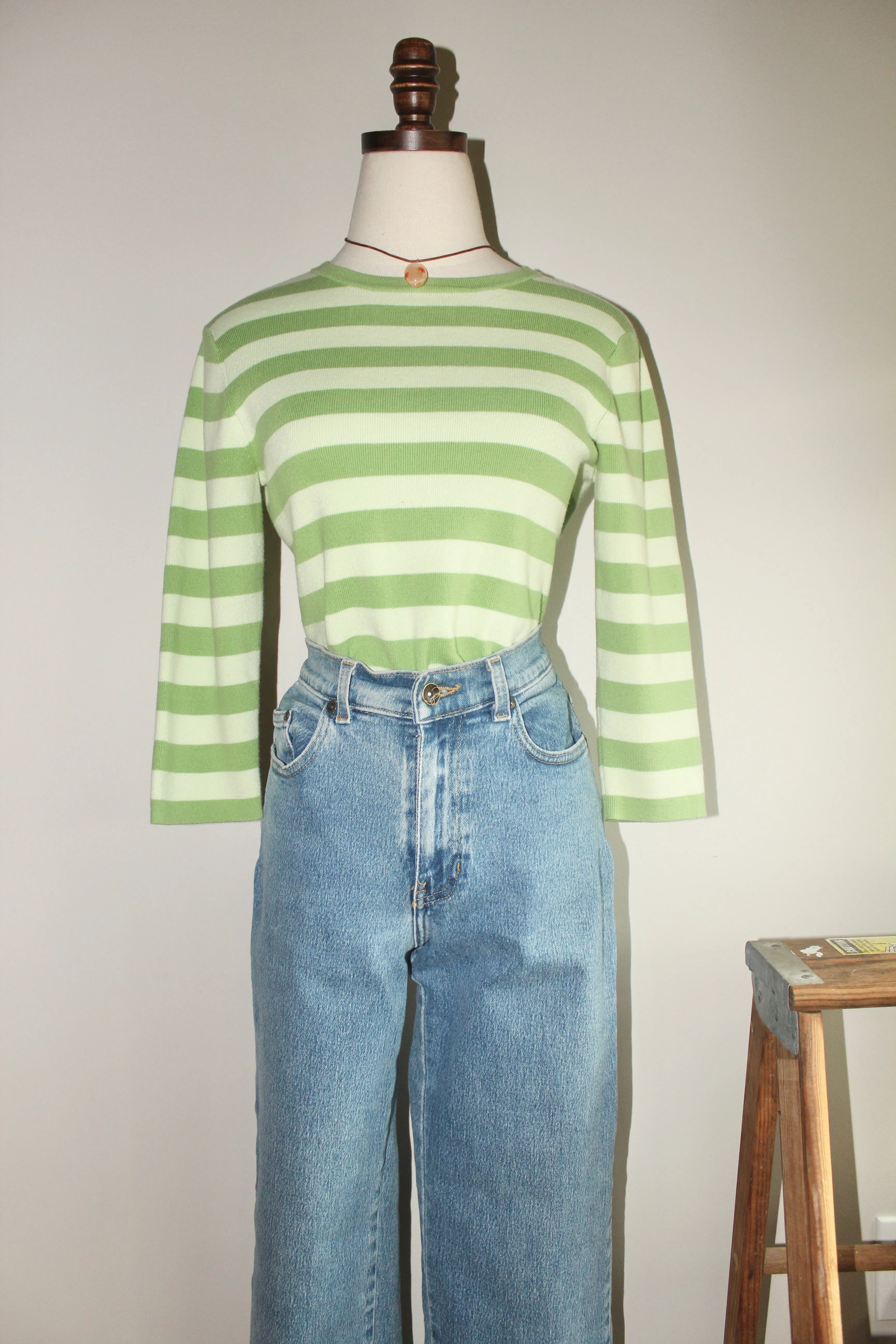 Vintage Avocado Striped Knit Top (M)