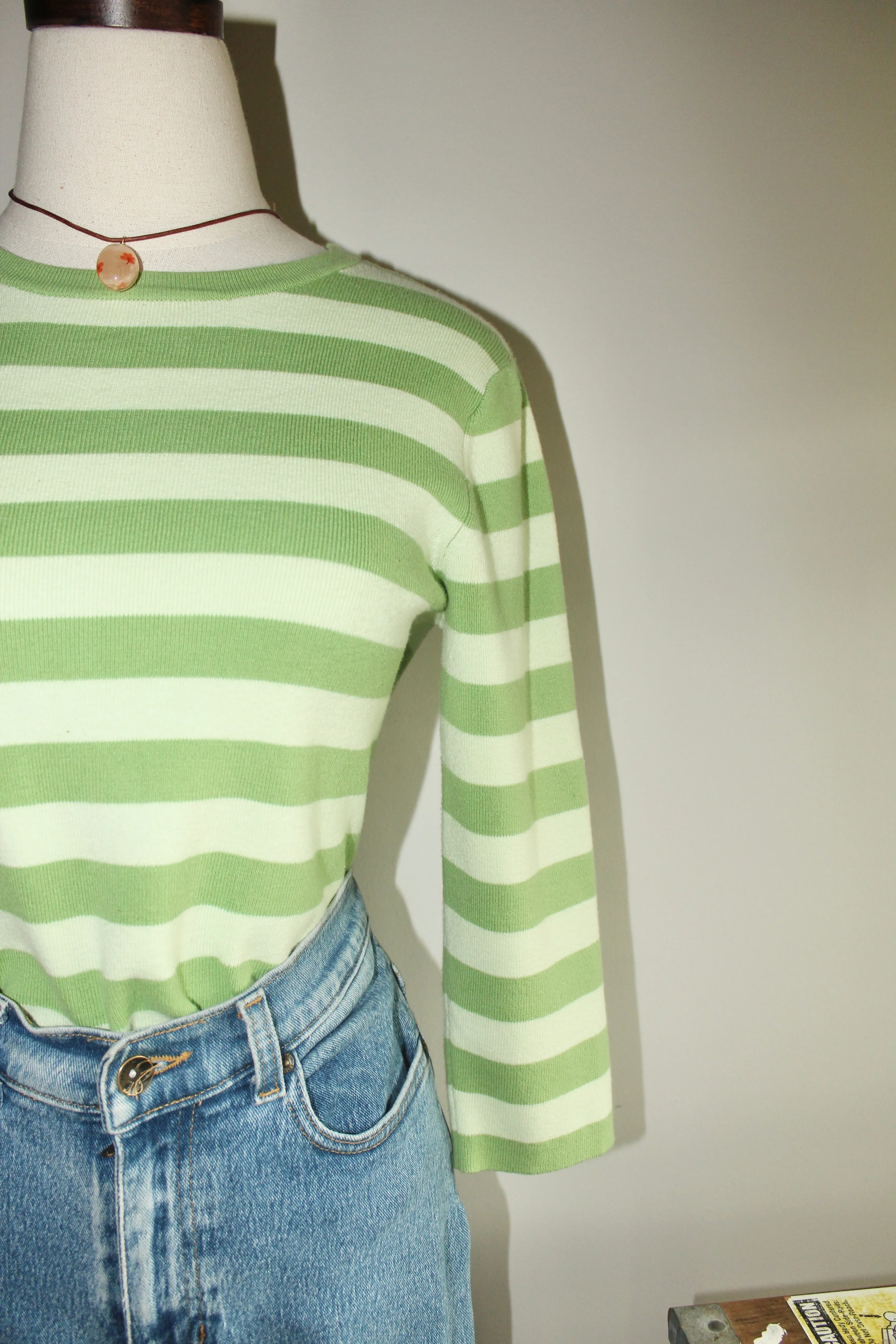 Vintage Avocado Striped Knit Top (M)
