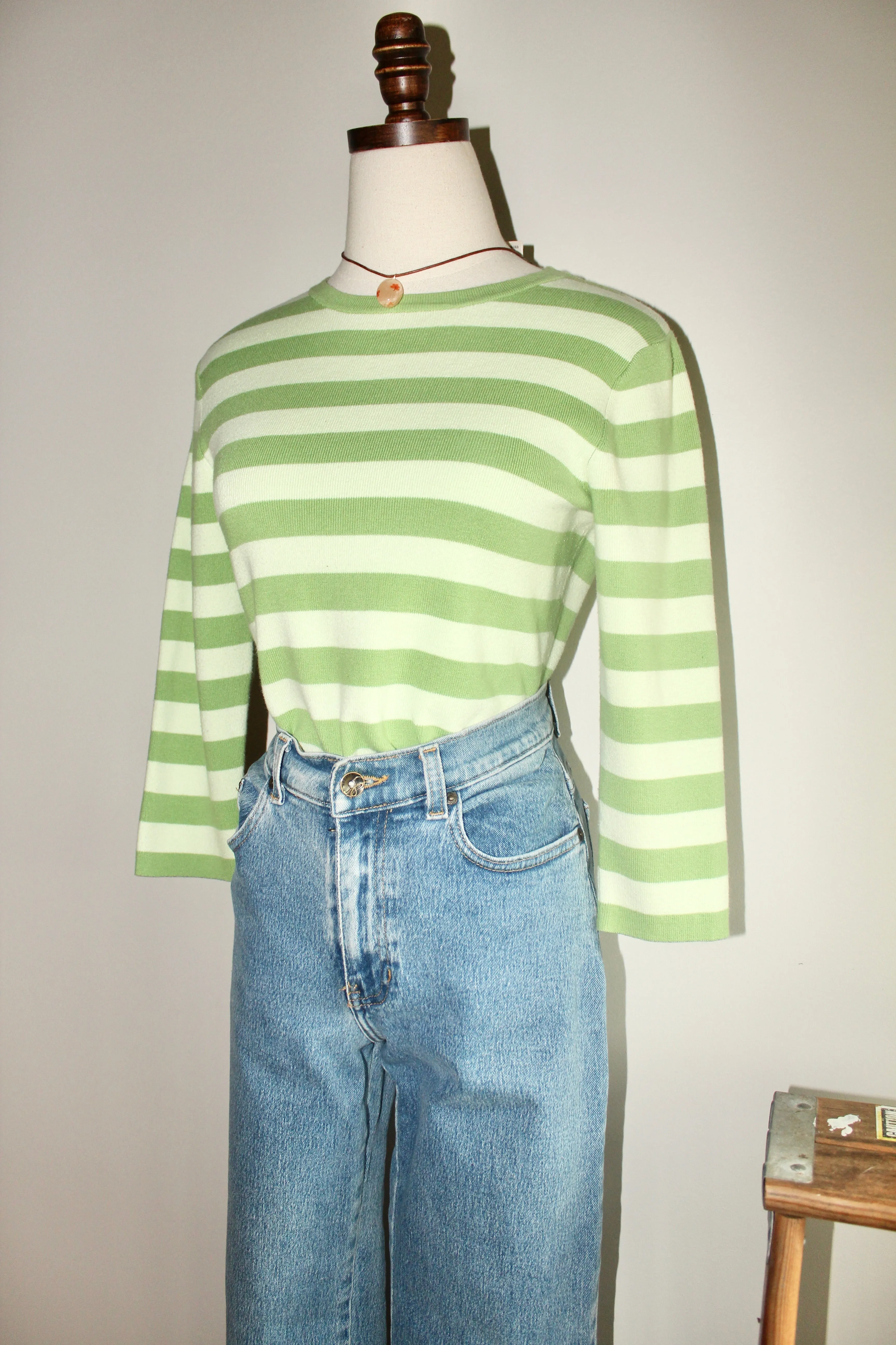 Vintage Avocado Striped Knit Top (M)