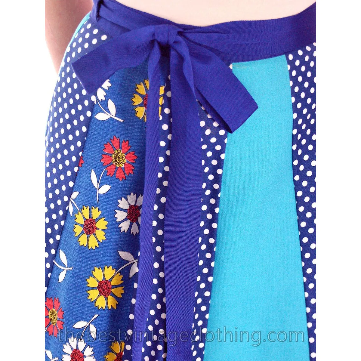 Vintage Gisella Heinemann Maxi Skirt Starburst Panels Florals Polka Dots M