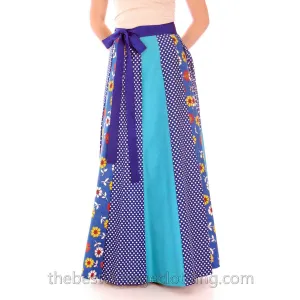 Vintage Gisella Heinemann Maxi Skirt Starburst Panels Florals Polka Dots M