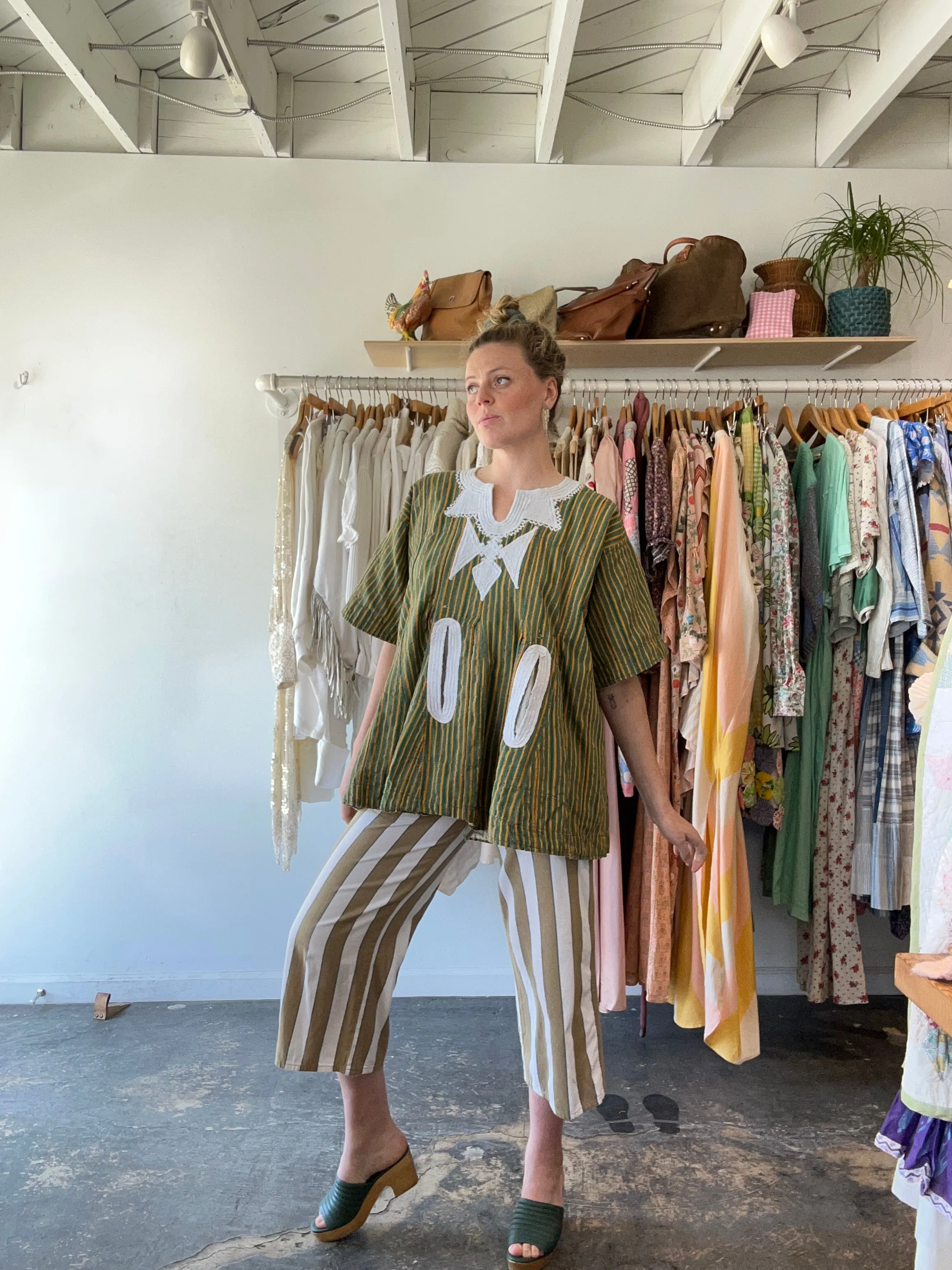 Vintage Green and Yellow Striped Tunic