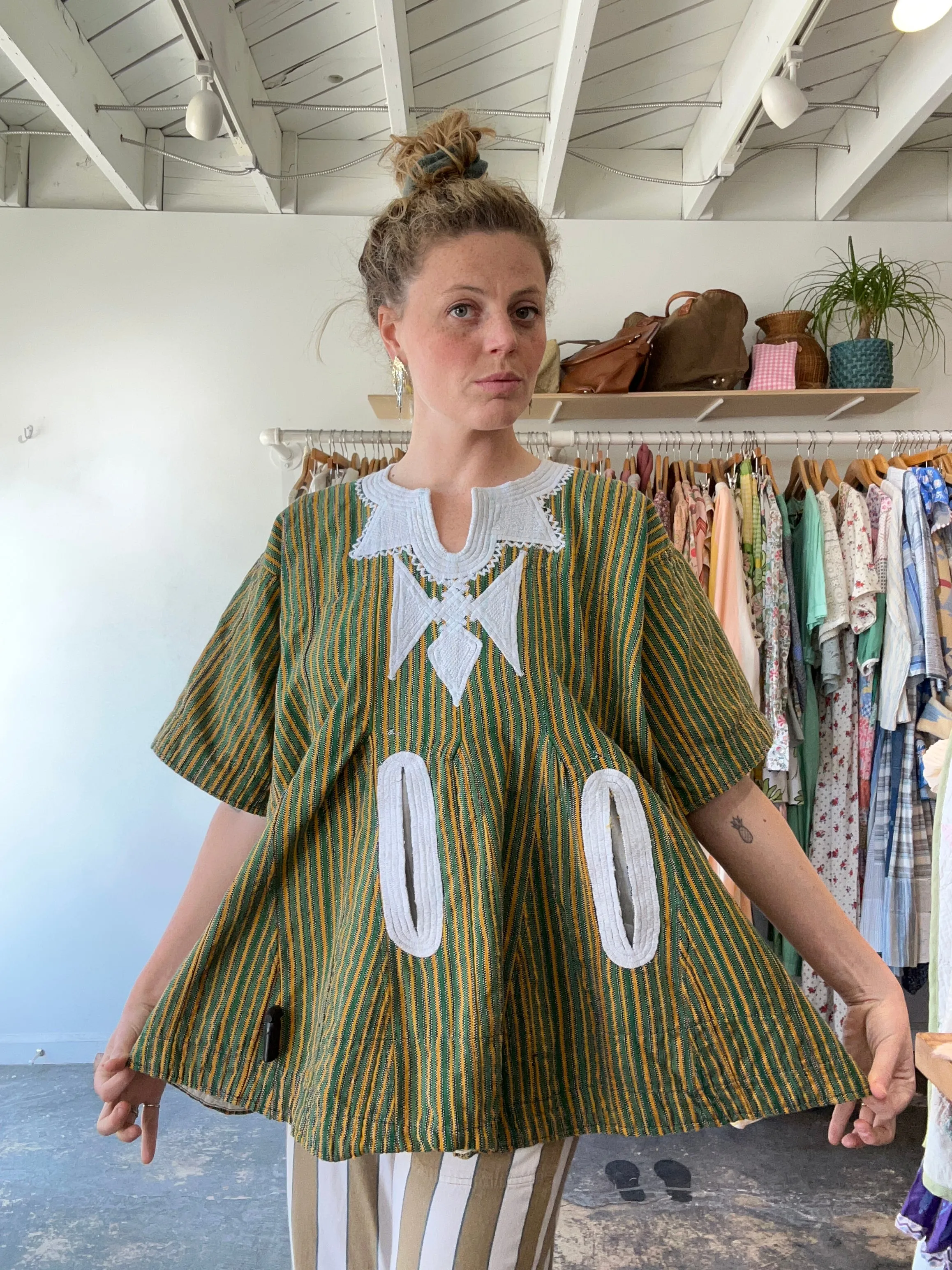 Vintage Green and Yellow Striped Tunic