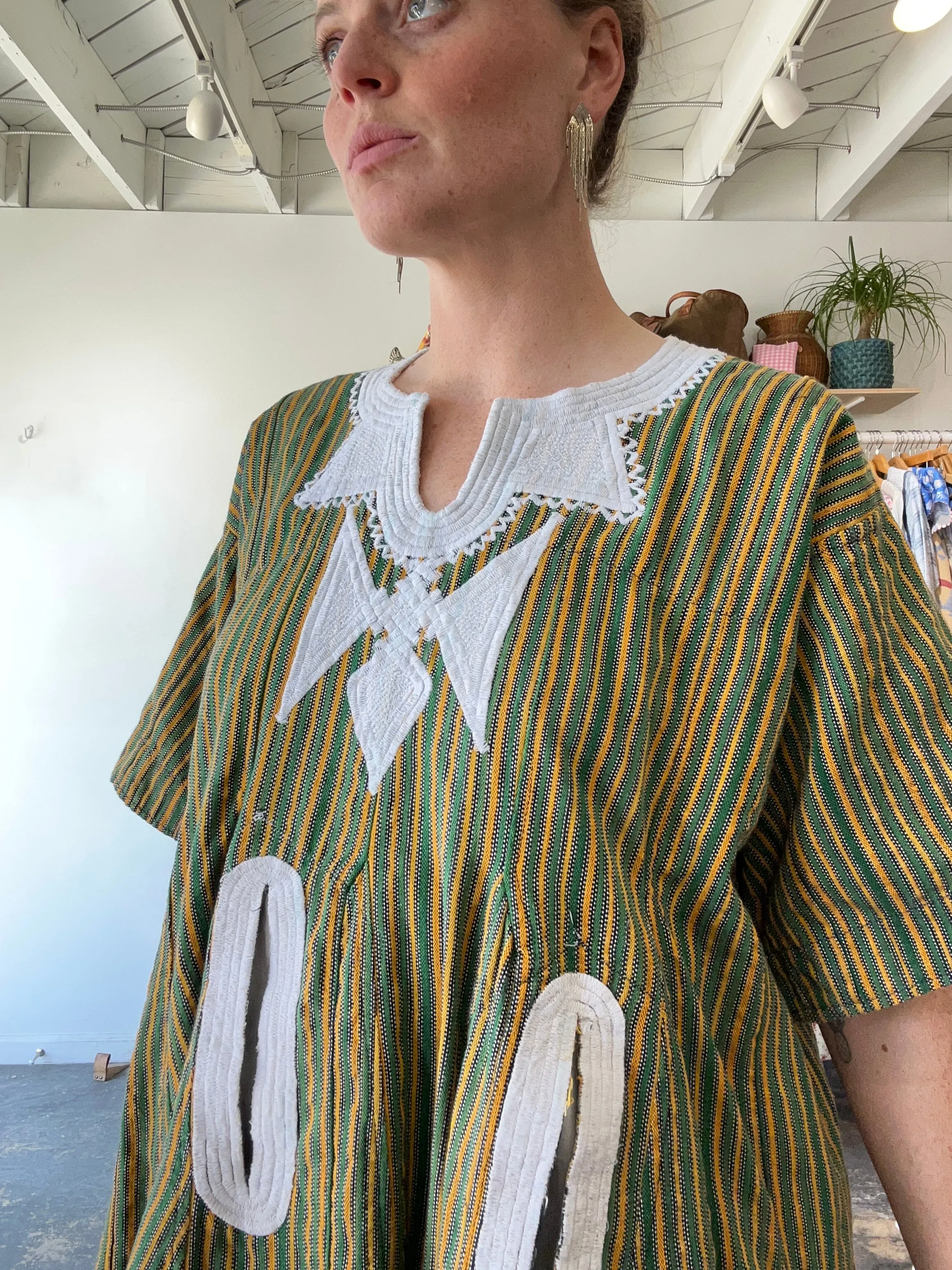 Vintage Green and Yellow Striped Tunic