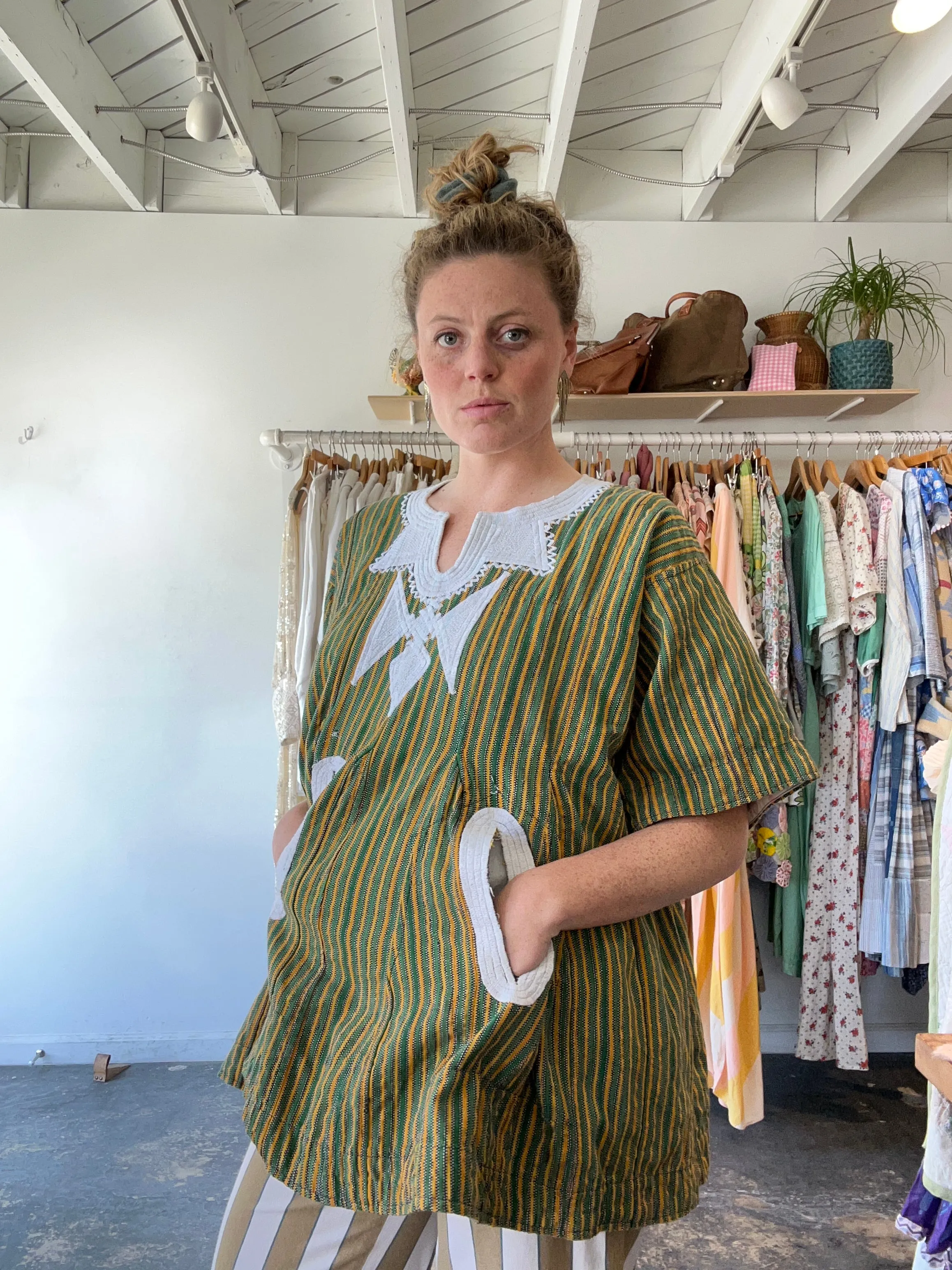 Vintage Green and Yellow Striped Tunic