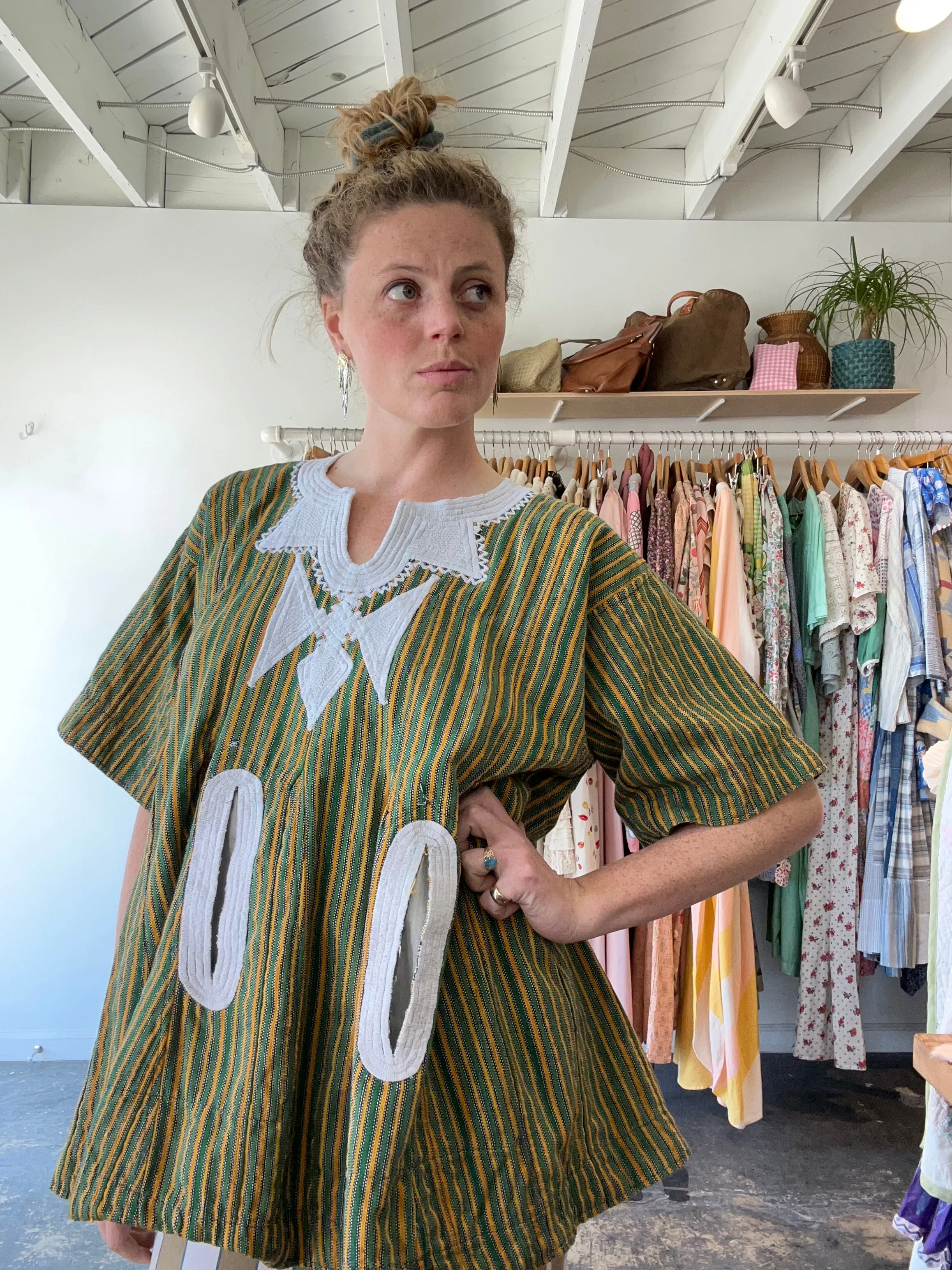 Vintage Green and Yellow Striped Tunic