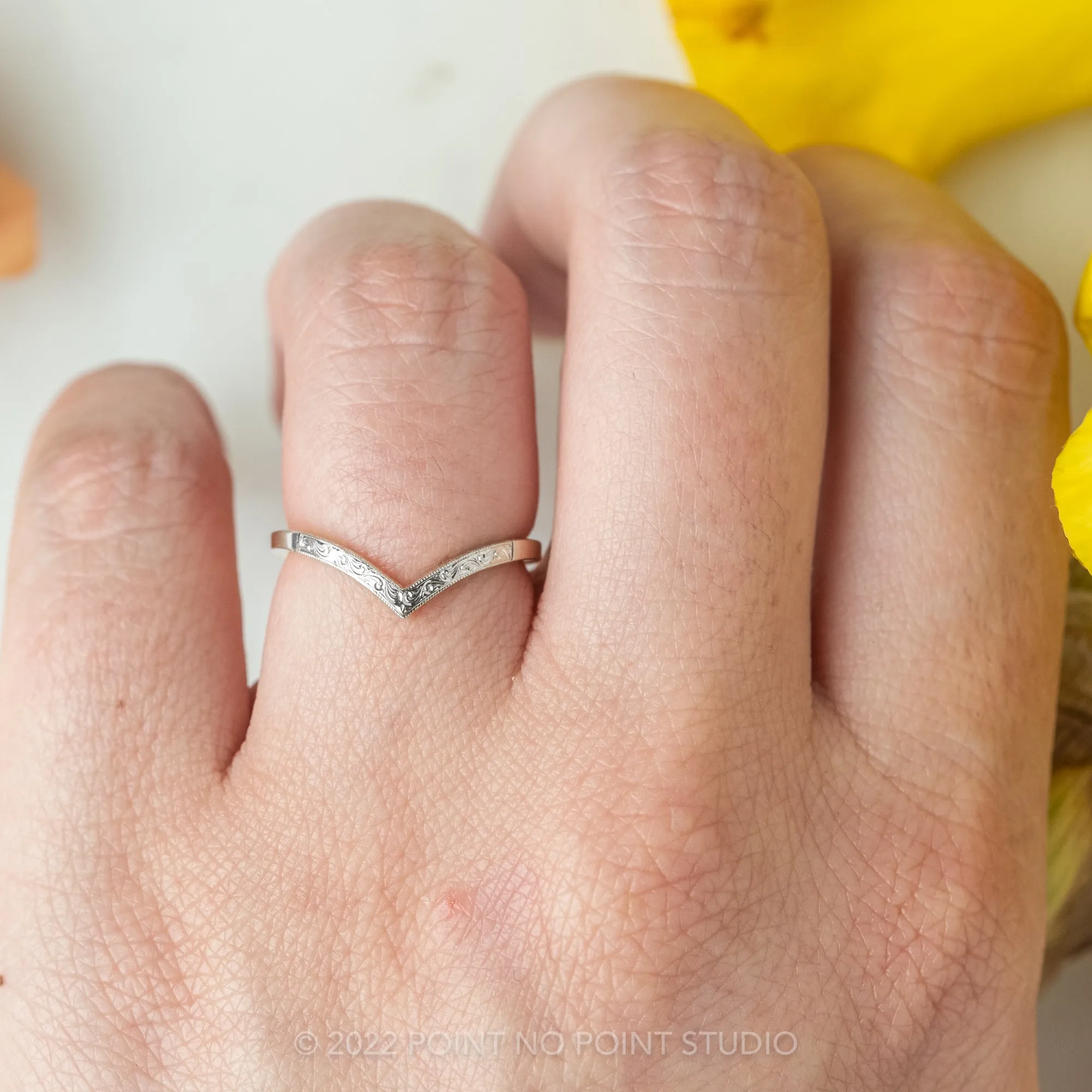 Vintage Vivian Wedding Band, 14k White Gold