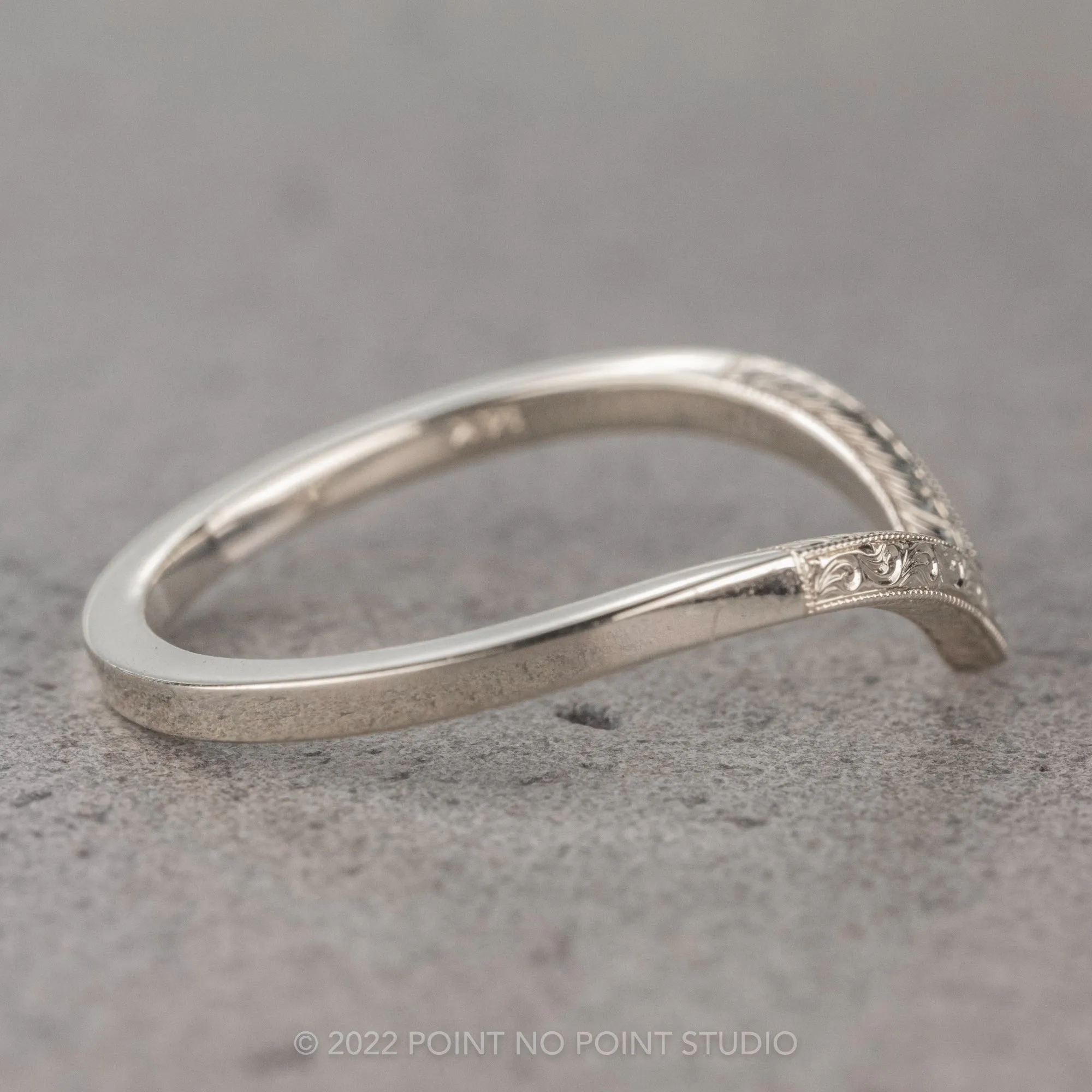 Vintage Vivian Wedding Band, 14k White Gold