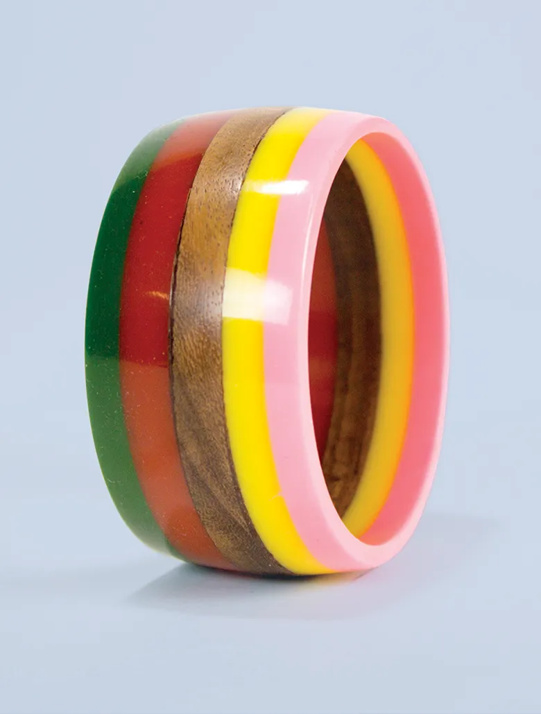 Wide Candy-Striped Resin and Wood Bracelet