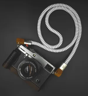 X  Grey/White Rope -Cognac Leather Camera Strap - Silver X